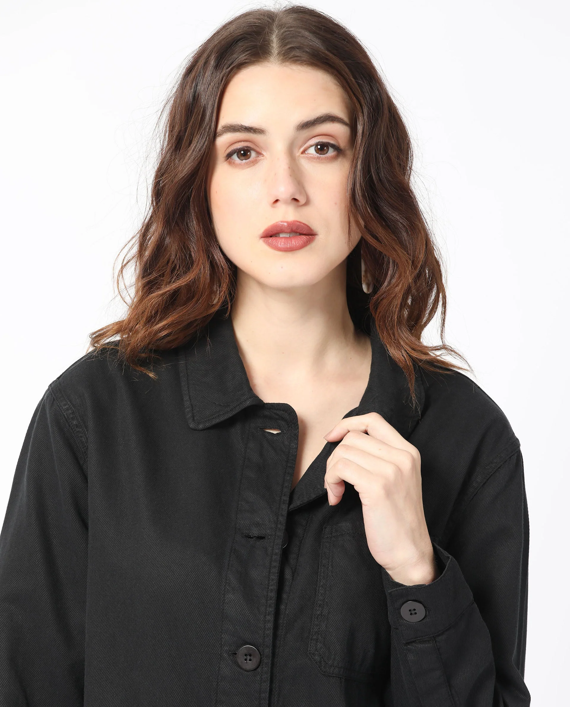 Rareism Women's Genesis Black Tencel Spread Collar Plain Regular Fit Jacket - Image 5