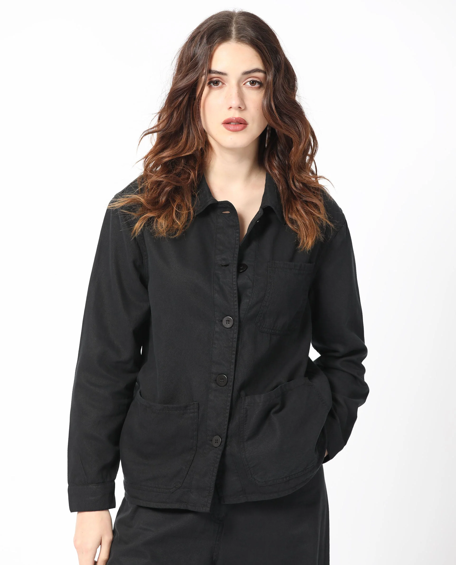 Rareism Women's Genesis Black Tencel Spread Collar Plain Regular Fit Jacket - Image 7
