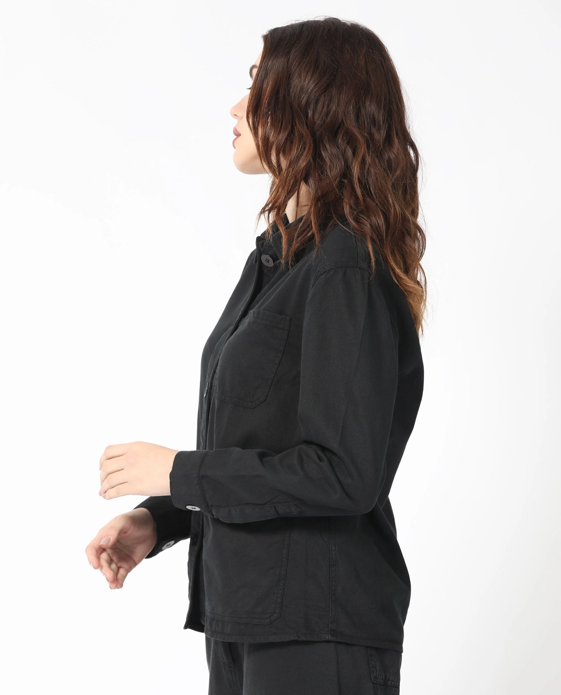 Rareism Women's Genesis Black Tencel Spread Collar Plain Regular Fit Jacket - Image 8