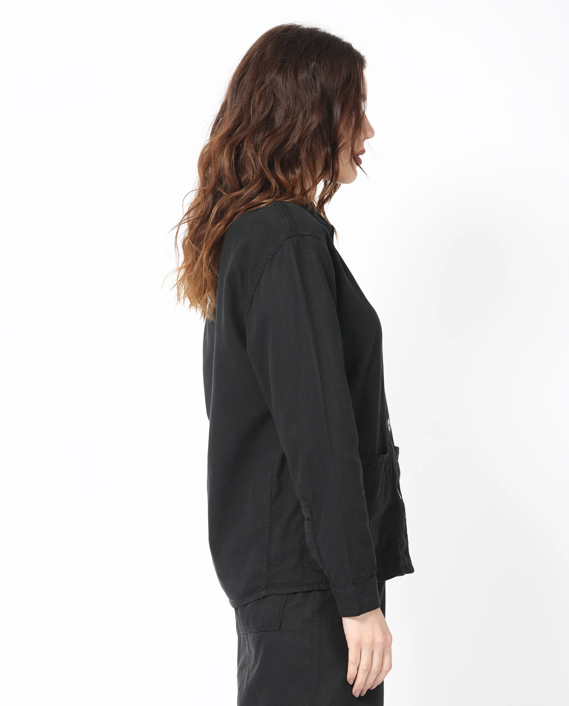 Rareism Women's Genesis Black Tencel Spread Collar Plain Regular Fit Jacket - Image 9