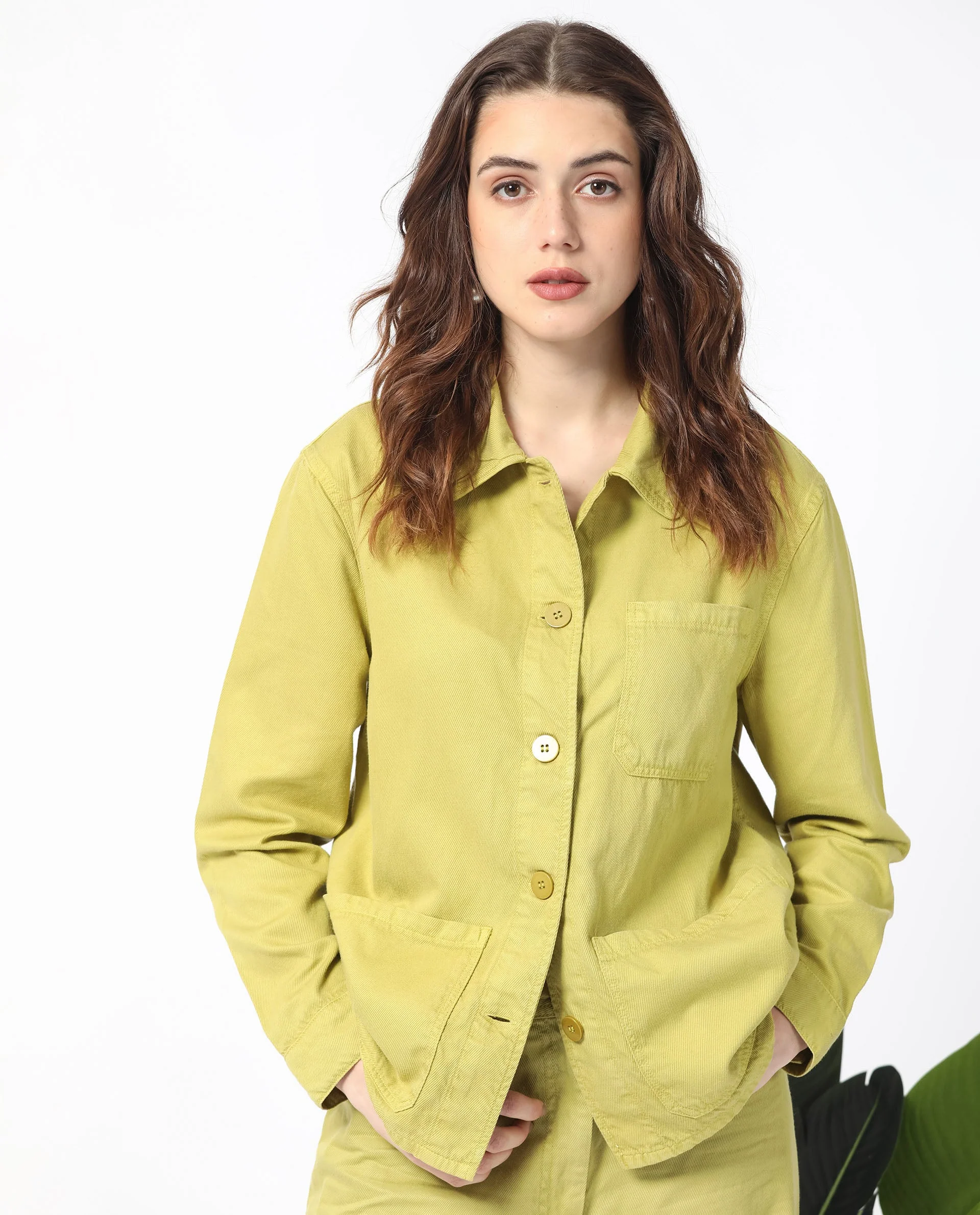 Rareism Women's Genesis Flouroscent Green Tencel Spread Collar Plain Regular Fit Jacket - Image 2