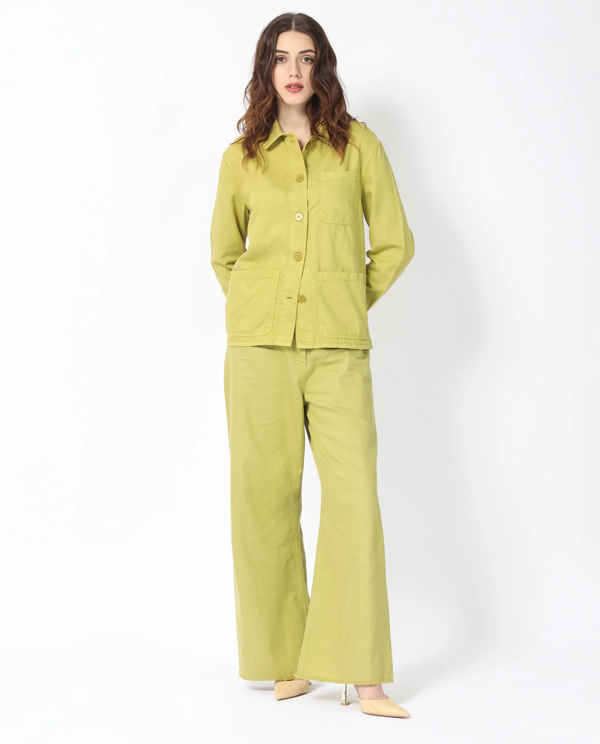 Rareism Women's Genesis Flouroscent Green Tencel Spread Collar Plain Regular Fit Jacket - Image 5