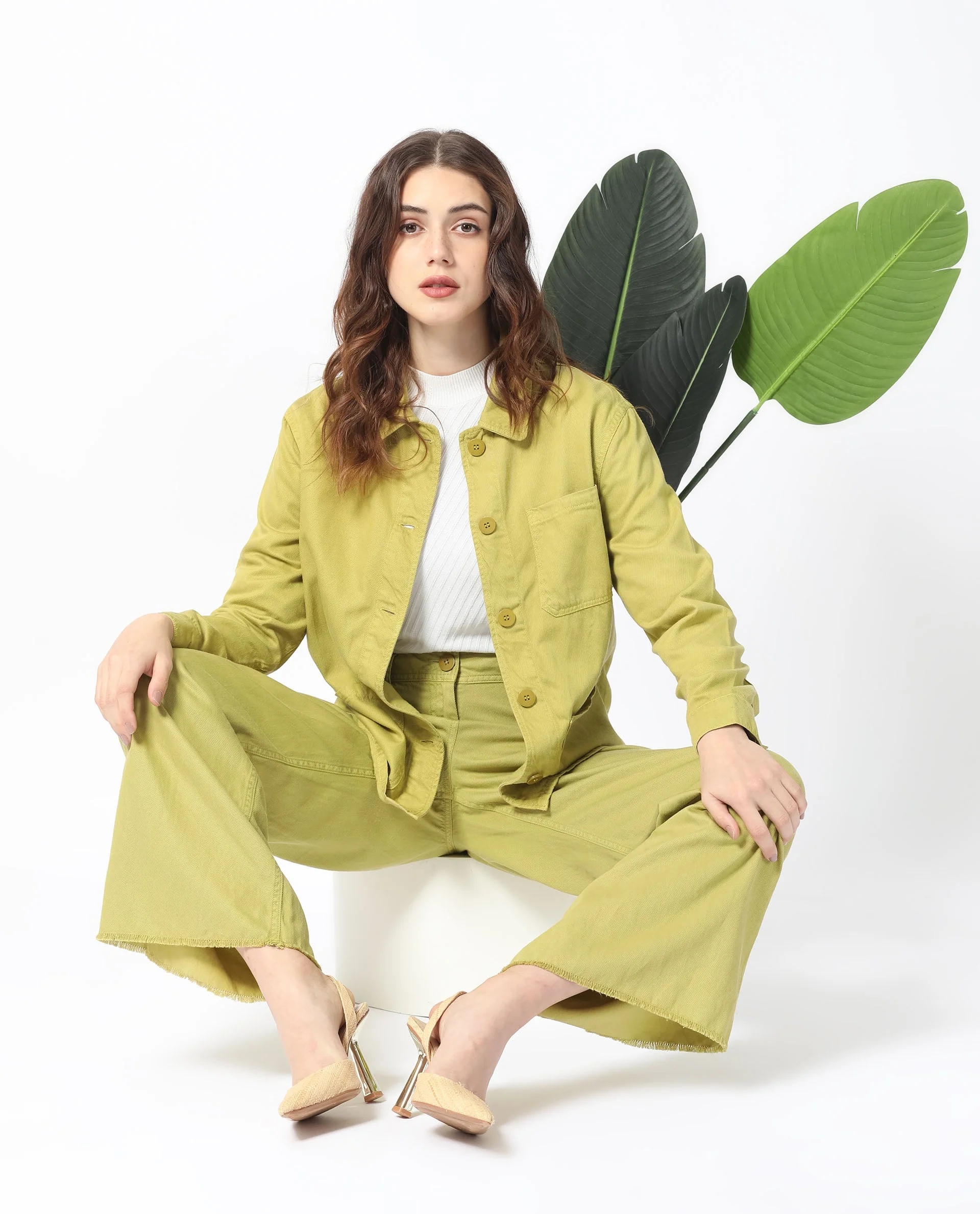 Rareism Women's Genesis Flouroscent Green Tencel Spread Collar Plain Regular Fit Jacket - Image 6