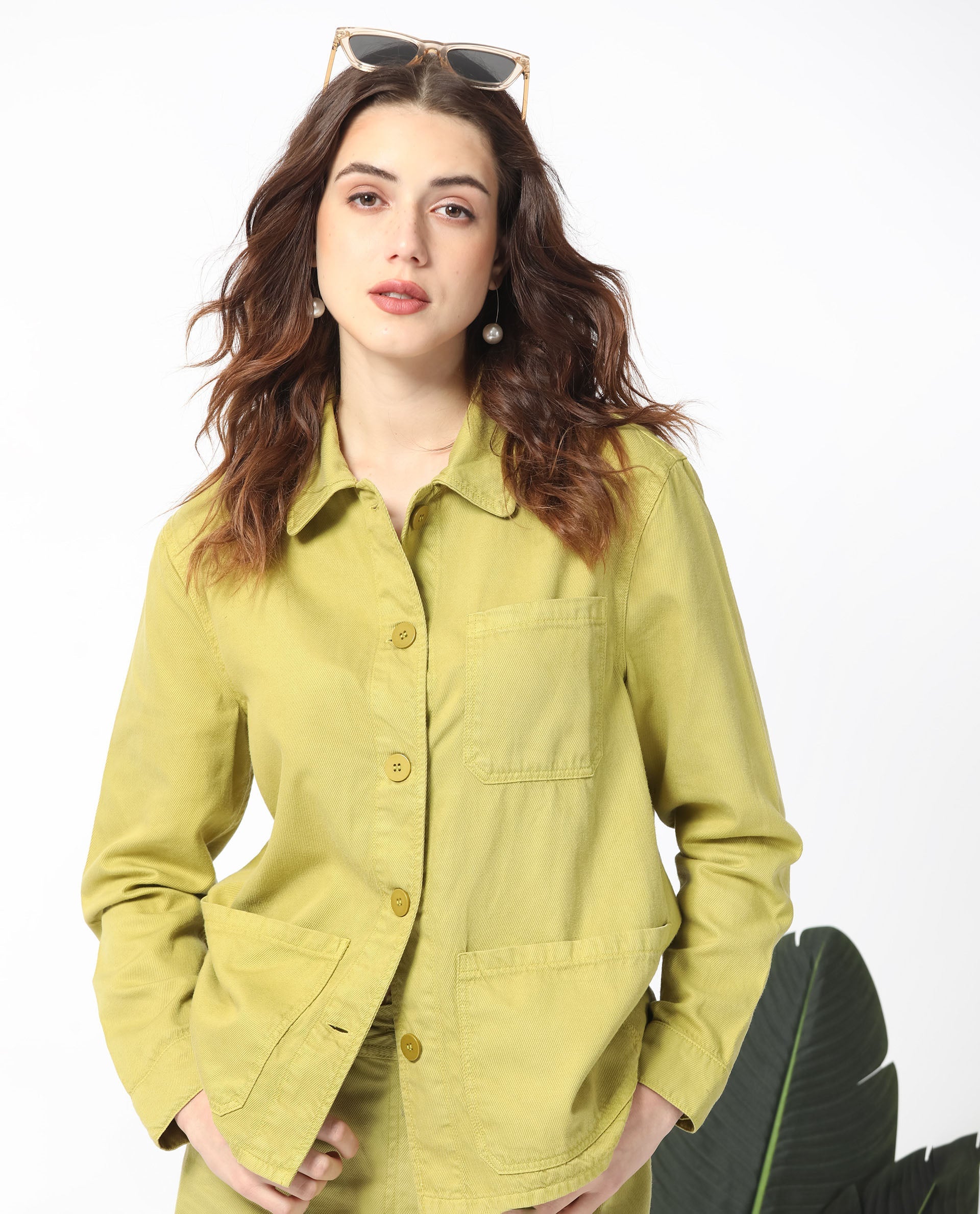 Rareism Women's Genesis Flouroscent Green Tencel Spread Collar Plain Regular Fit Jacket - Image 7