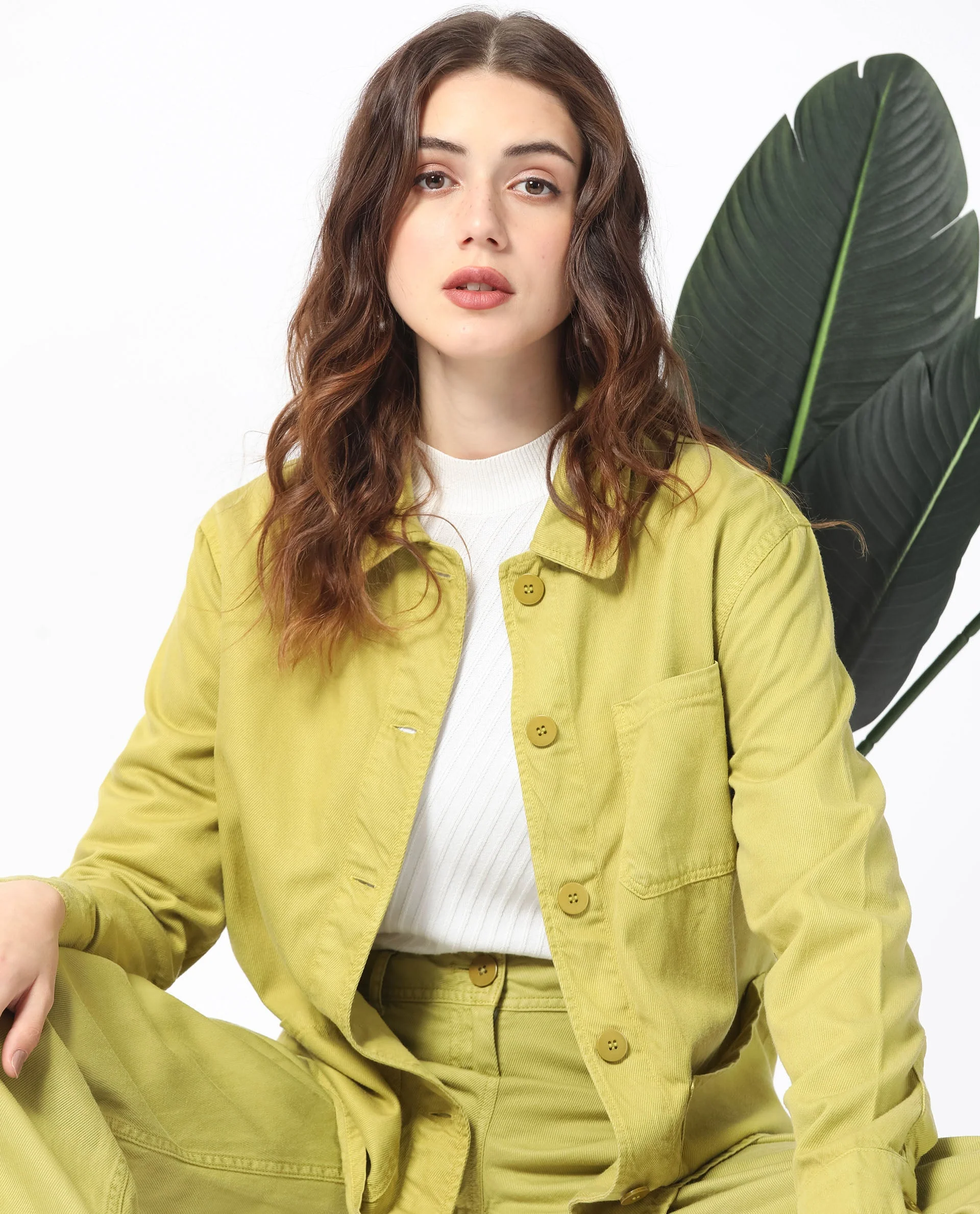 Rareism Women's Genesis Flouroscent Green Tencel Spread Collar Plain Regular Fit Jacket - Image 8
