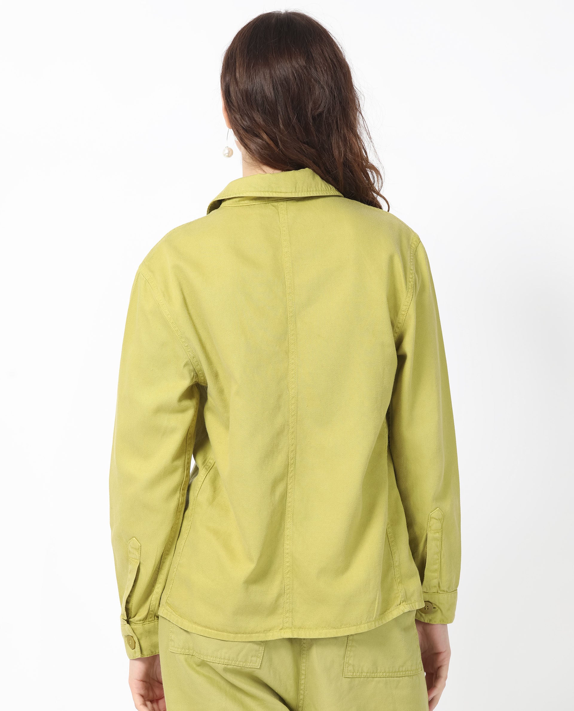 Rareism Women's Genesis Flouroscent Green Tencel Spread Collar Plain Regular Fit Jacket - Image 9