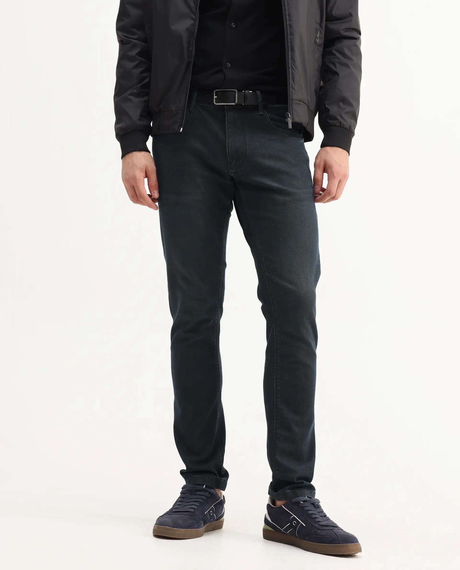 Rare Rabbit Men's Genevo Dusky Blue Cotton Plain Hawk Slim Fit Jeans - Image 2