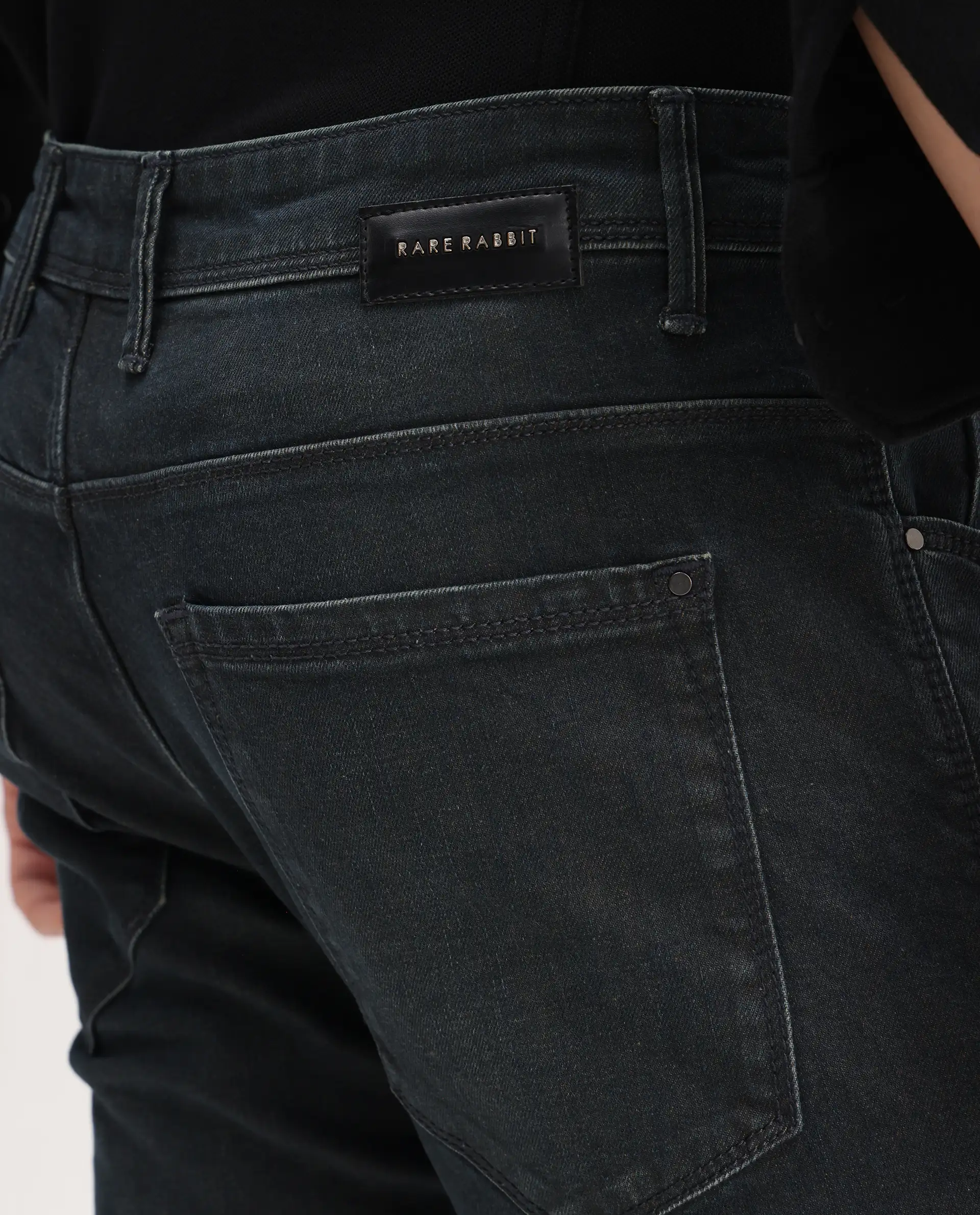 Rare Rabbit Men's Genevo Dusky Blue Cotton Plain Hawk Slim Fit Jeans - Image 5