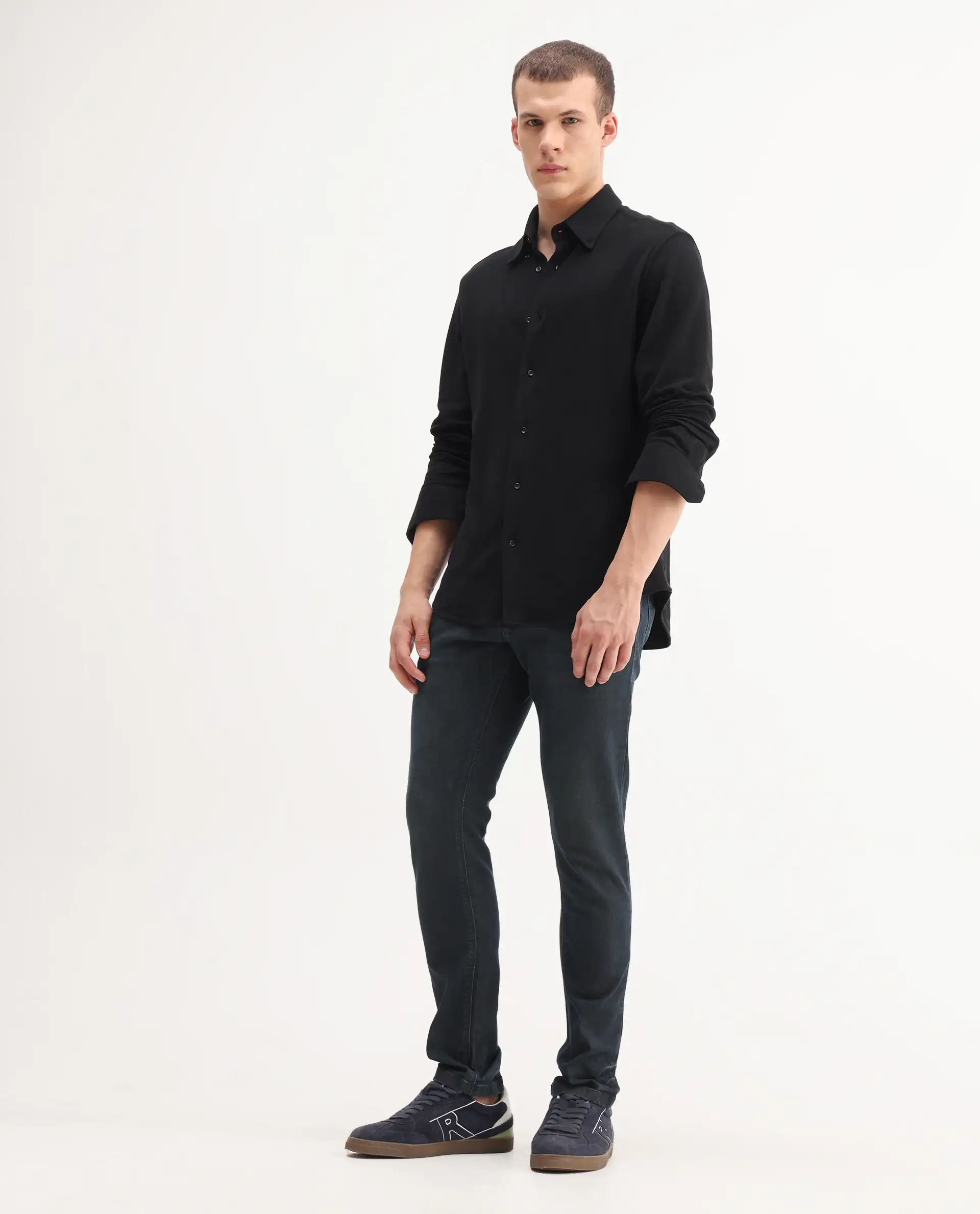 Rare Rabbit Men's Genevo Dusky Blue Cotton Plain Hawk Slim Fit Jeans - Image 7