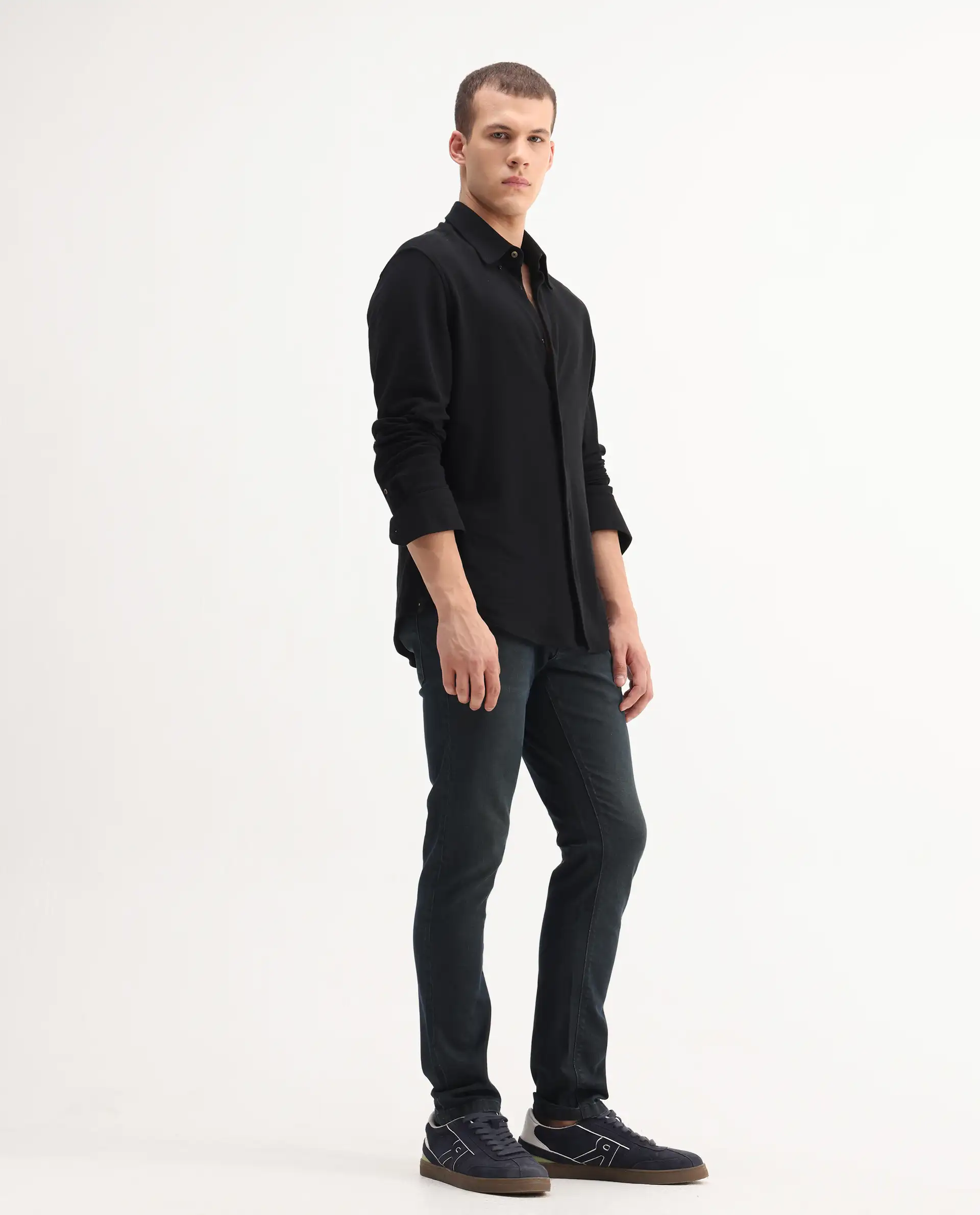 Rare Rabbit Men's Genevo Dusky Blue Cotton Plain Hawk Slim Fit Jeans - Image 8