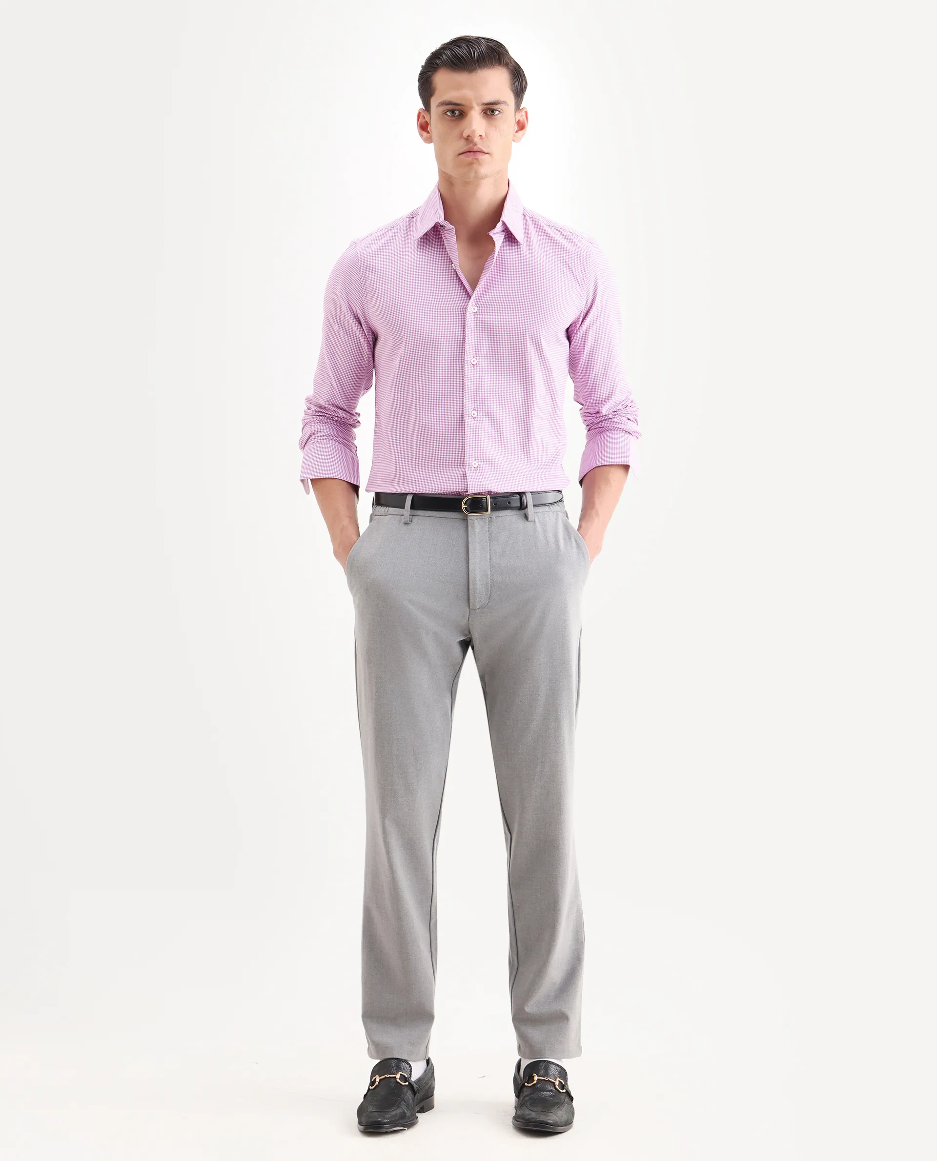 Rare Rabbit Men's Genium Pink Cotton Checked Print Tailored Fit Full Sleeve Collared Shirt - Image 2