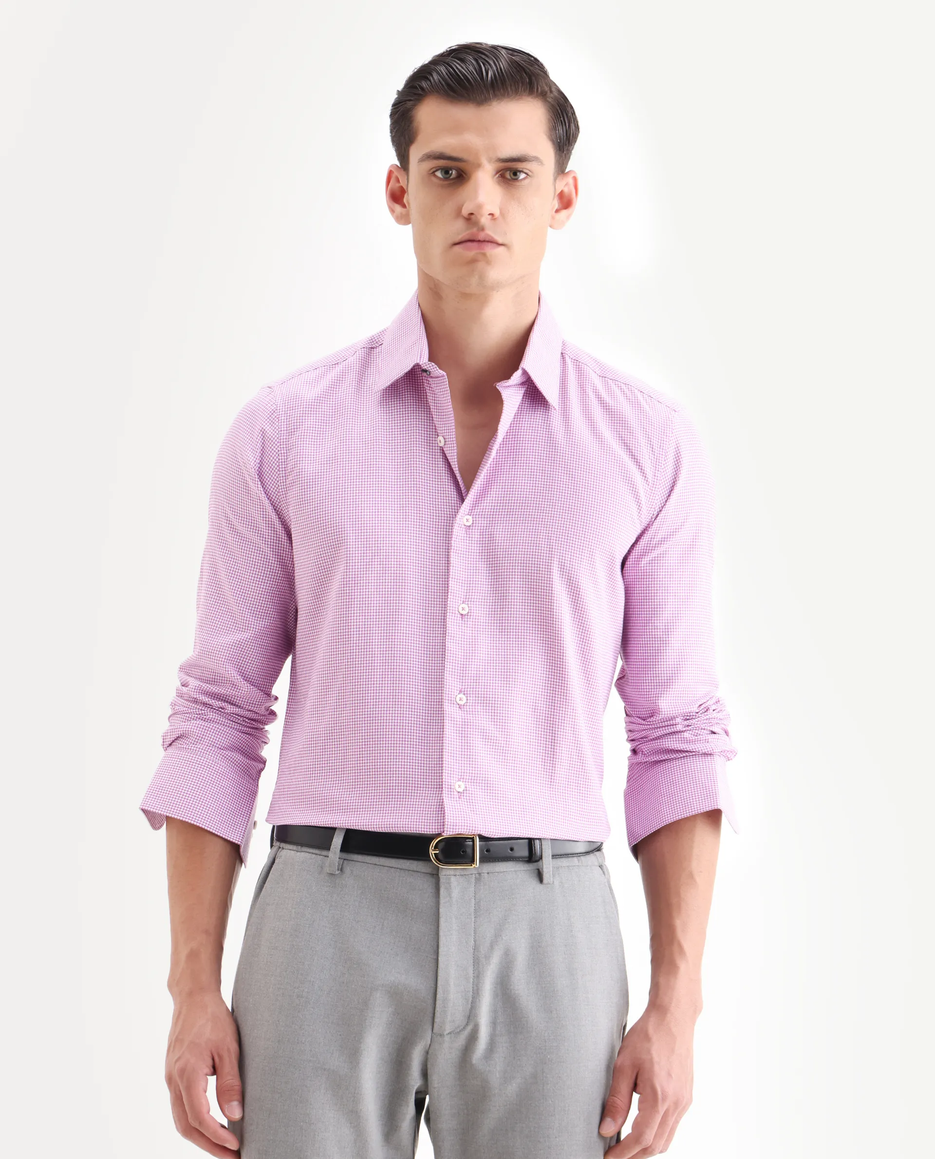 Rare Rabbit Men's Genium Pink Cotton Checked Print Tailored Fit Full Sleeve Collared Shirt - Image 4