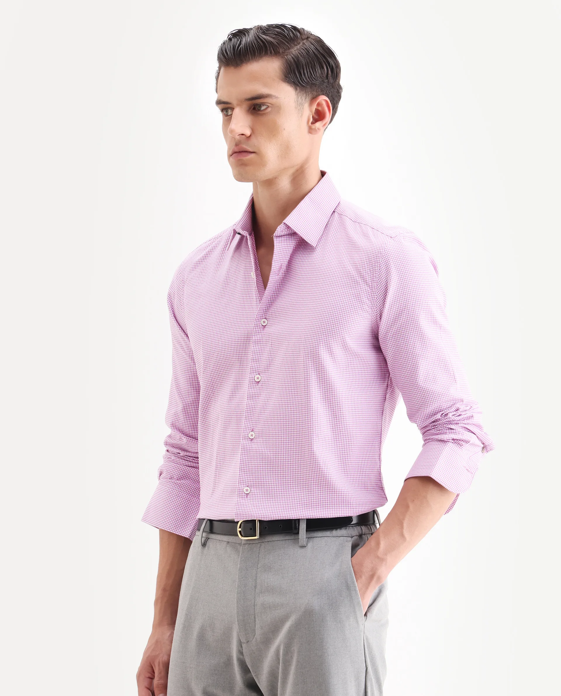 Rare Rabbit Men's Genium Pink Cotton Checked Print Tailored Fit Full Sleeve Collared Shirt - Image 5
