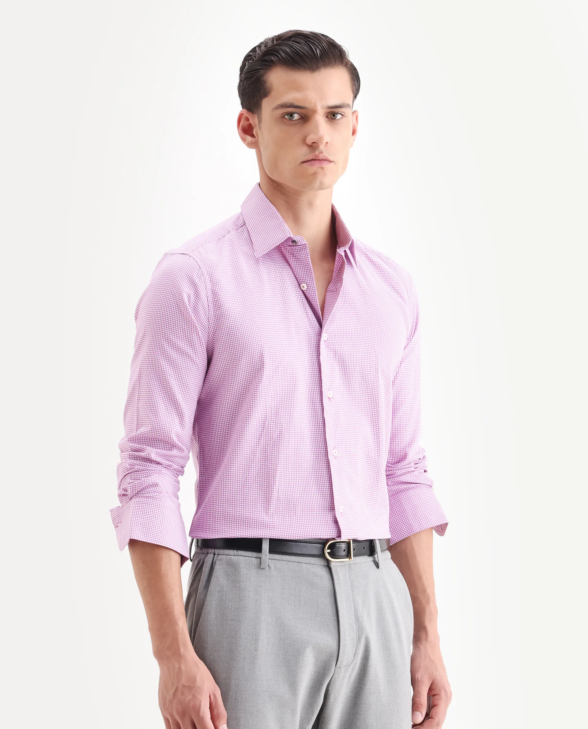 Rare Rabbit Men's Genium Pink Cotton Checked Print Tailored Fit Full Sleeve Collared Shirt - Image 6