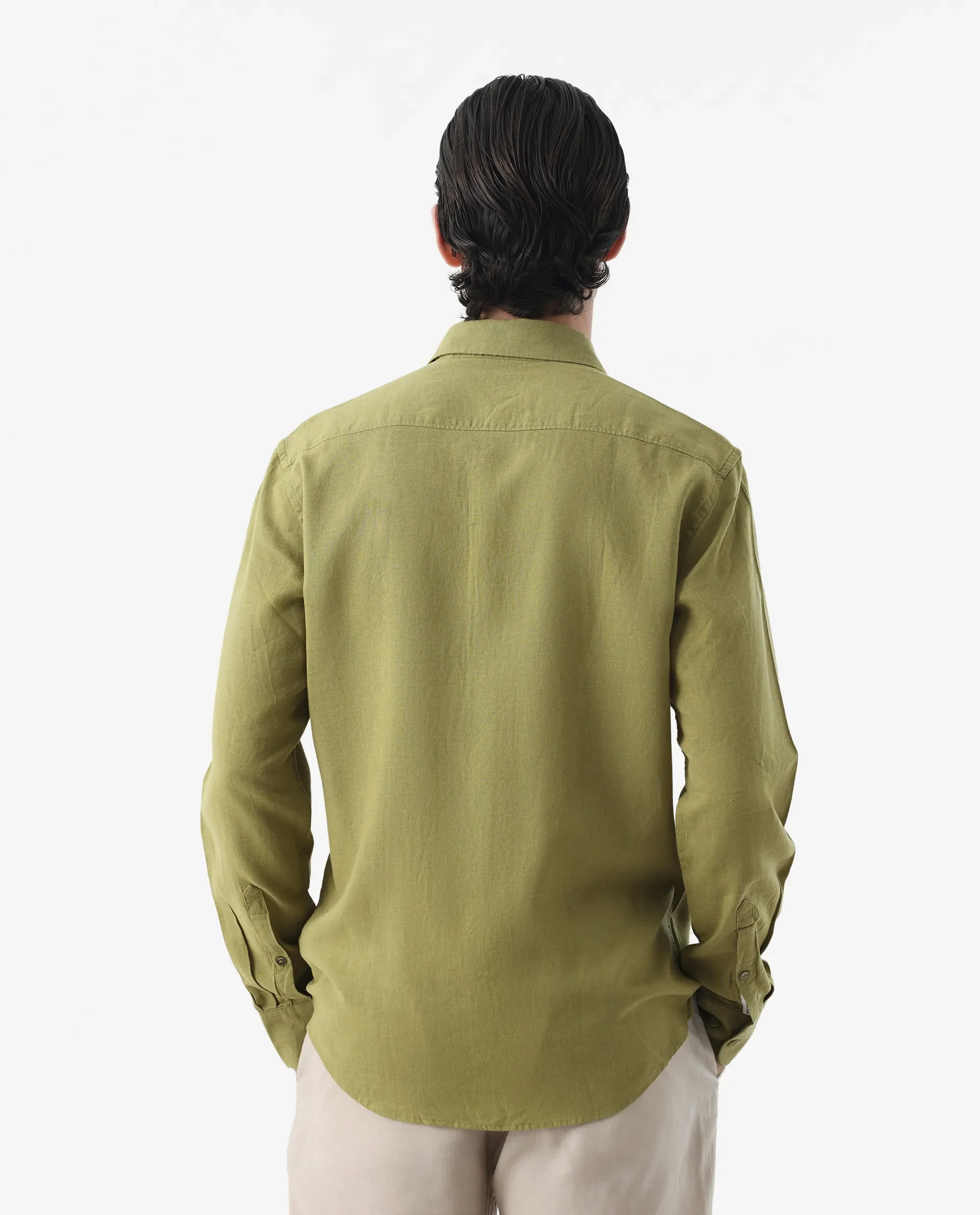 Rare Rabbit Men's Genova Green 100% Linen Regular Fit Full Sleeve Cutaway Collar Shirt - Image 8
