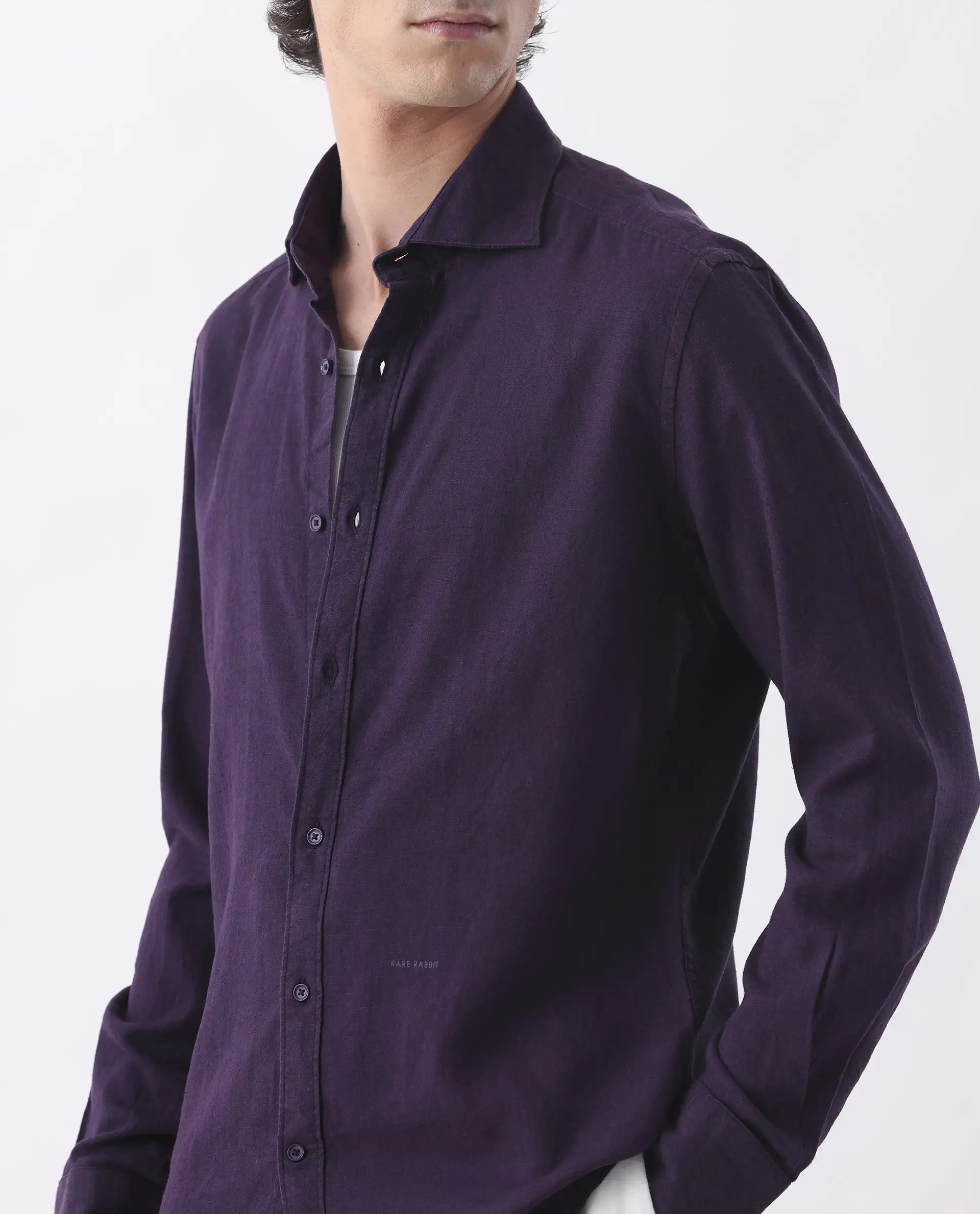 Rare Rabbit Men's Genova Purple 100% Linen Regular Fit Full Sleeve Spread Collar Shirt - Image 4