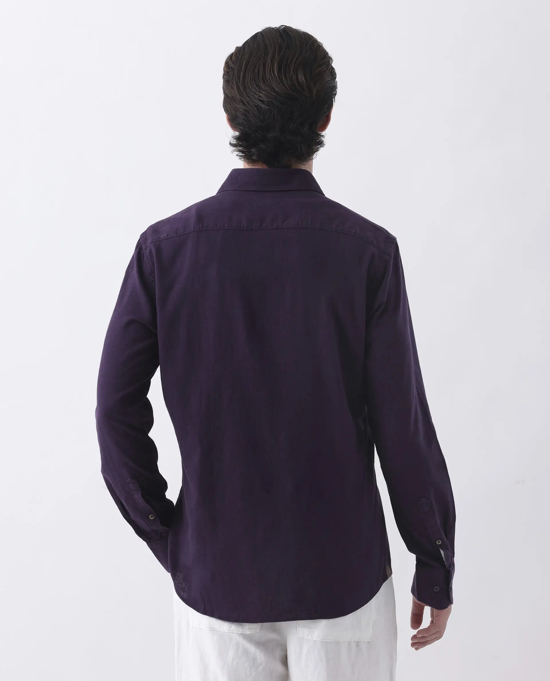 Rare Rabbit Men's Genova Purple 100% Linen Regular Fit Full Sleeve Spread Collar Shirt - Image 5
