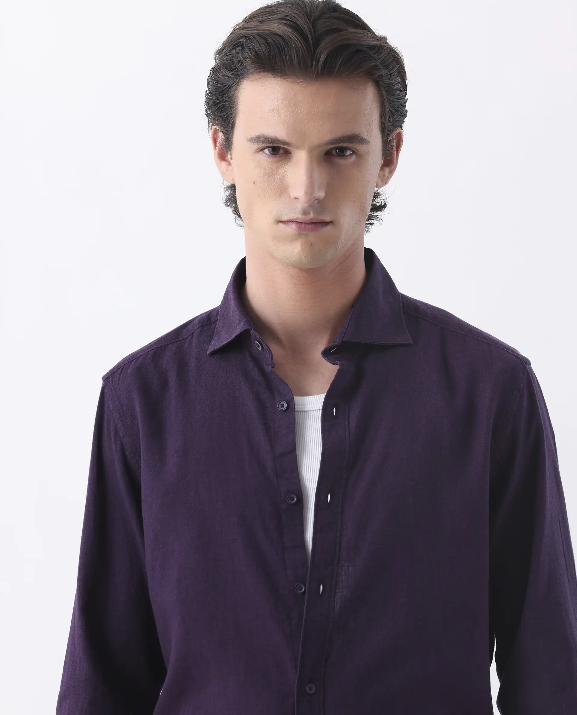 Rare Rabbit Men's Genova Purple 100% Linen Regular Fit Full Sleeve Spread Collar Shirt - Image 6