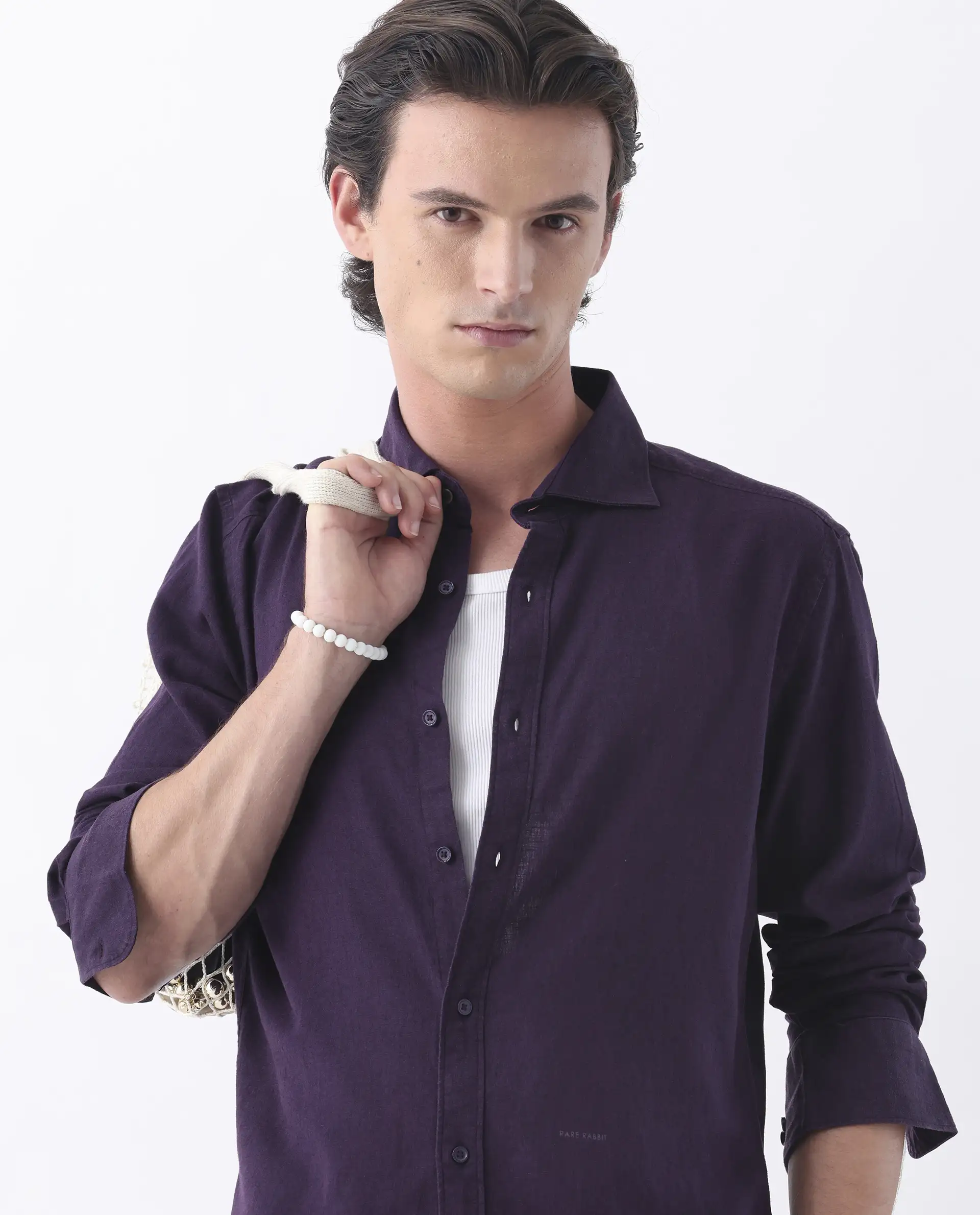 Rare Rabbit Men's Genova Purple 100% Linen Regular Fit Full Sleeve Spread Collar Shirt - Image 7
