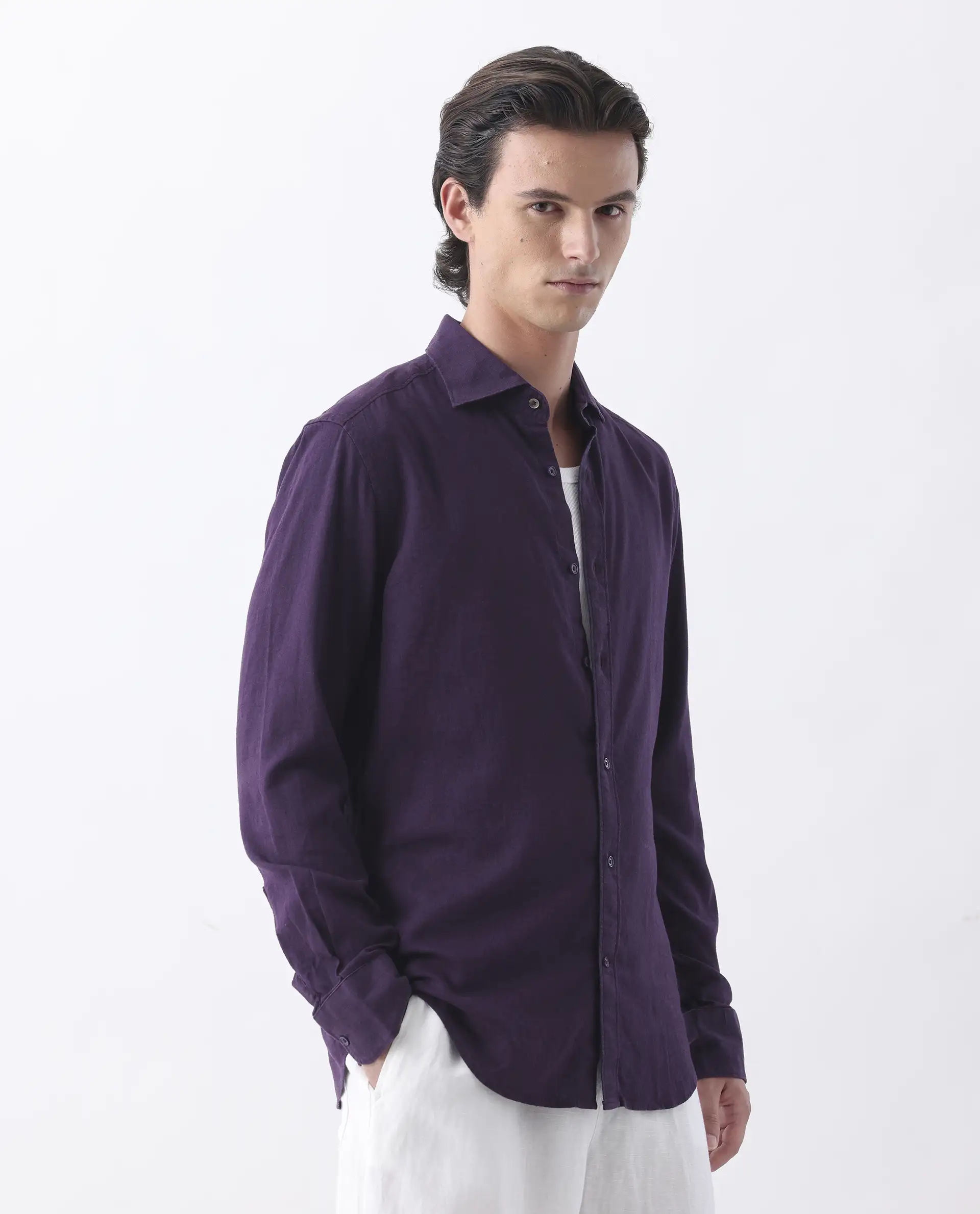 Rare Rabbit Men's Genova Purple 100% Linen Regular Fit Full Sleeve Spread Collar Shirt - Image 8