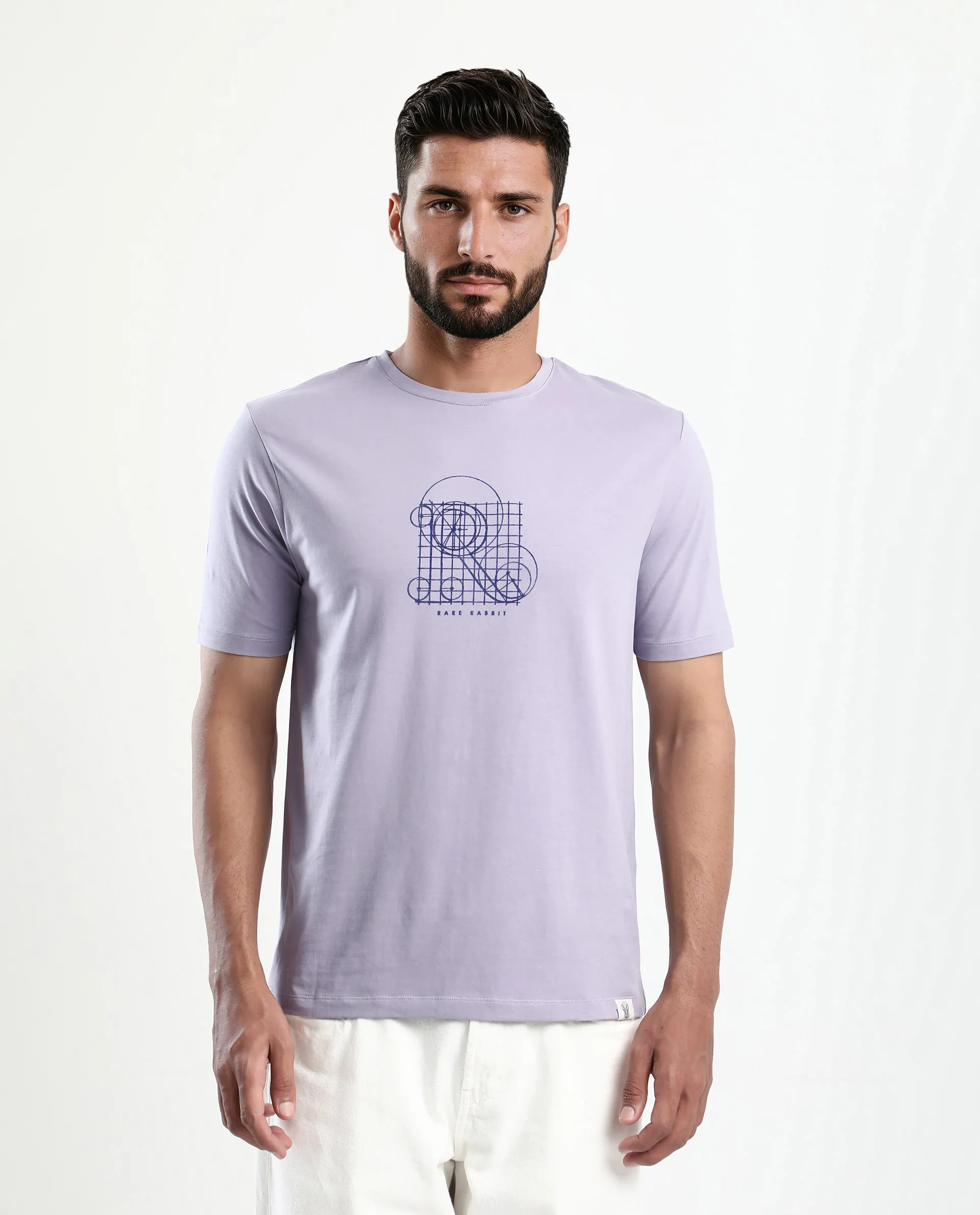 Rare Rabbit Men's Geom Dusky Purple Cotton Blend Graphic Print Regular Fit Half Sleeve Crew Neck T-Shirt - Image 4