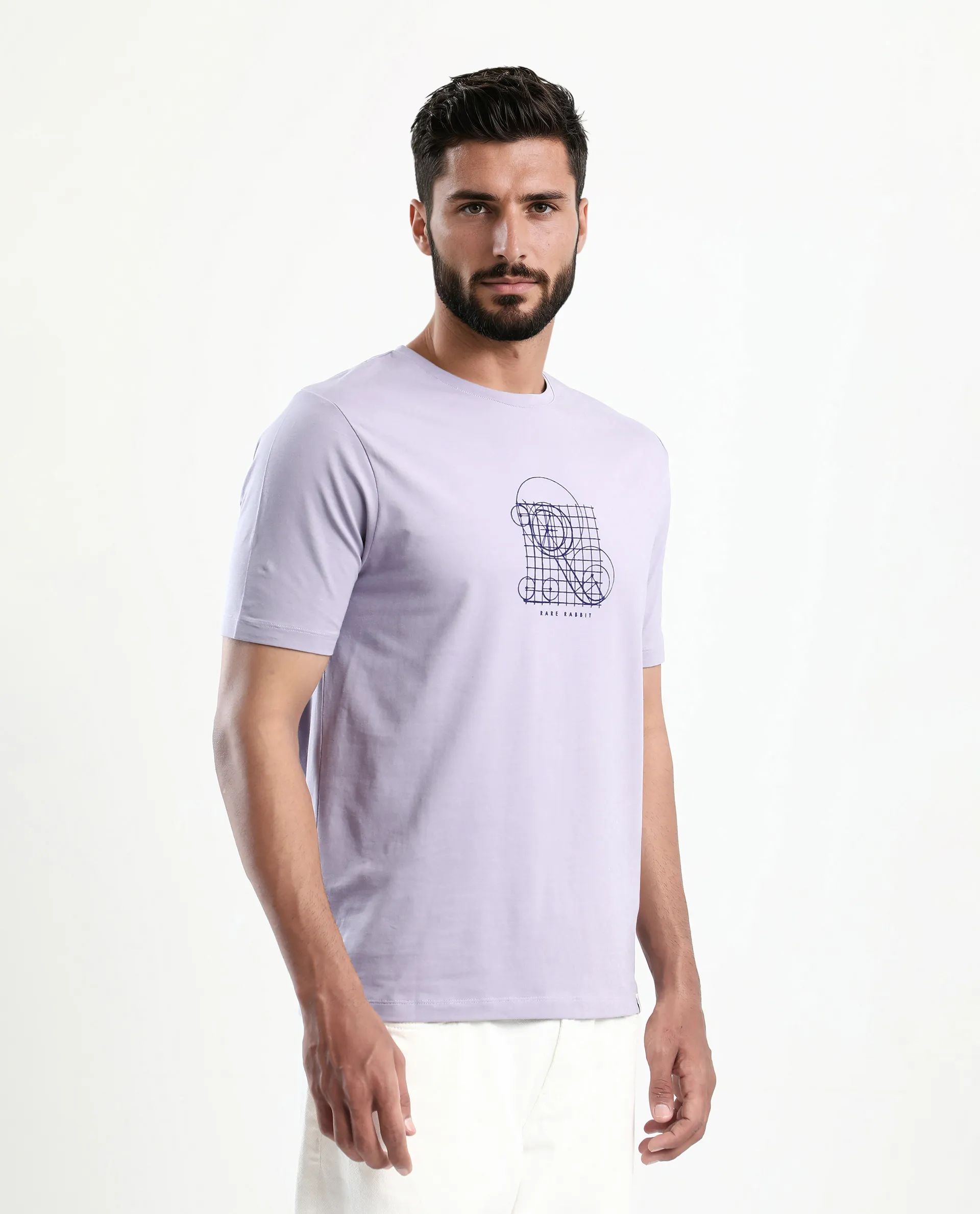 Rare Rabbit Men's Geom Dusky Purple Cotton Blend Graphic Print Regular Fit Half Sleeve Crew Neck T-Shirt - Image 6