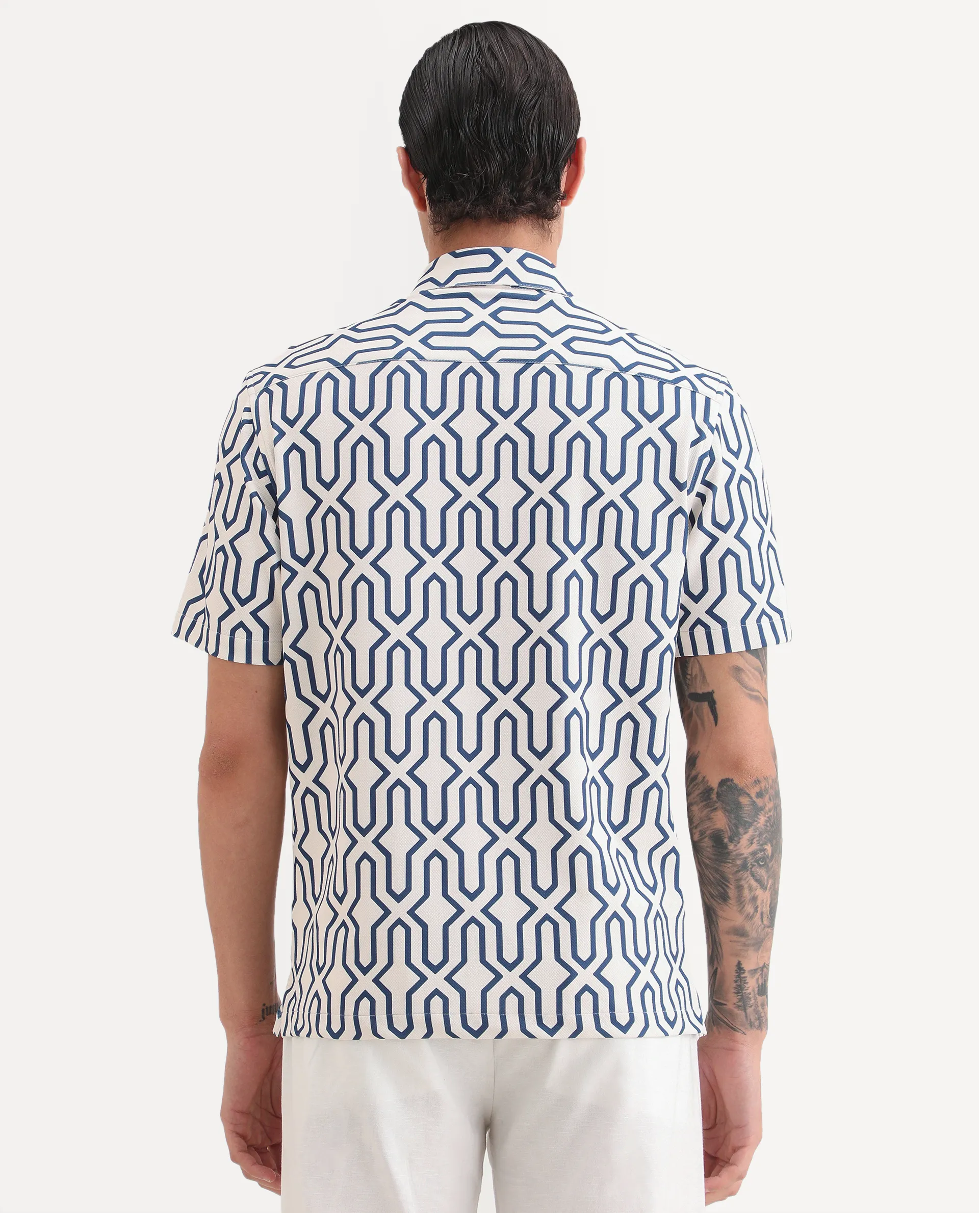 Rare Rabbit Men's Geomex Light Off White Polyester Blend Fabric Half Sleeve Spread Collar Regular Fit Geometric Print Shirt - Image 8