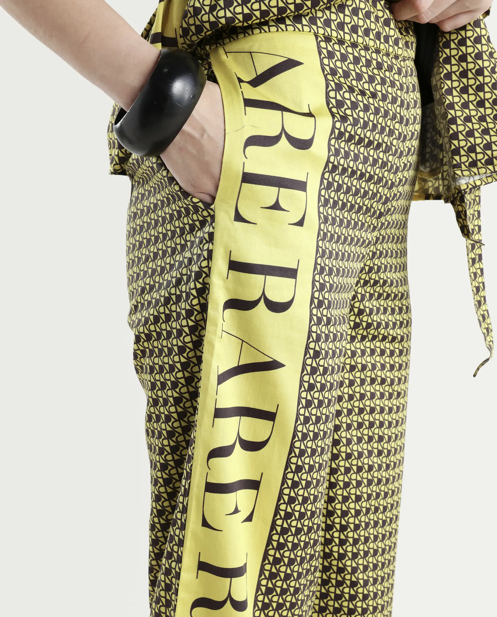 Rareism Women's Geomo-B Yellow Cotton Blend Monogram Print Ankle Length Straight Fit Trouser - Image 4