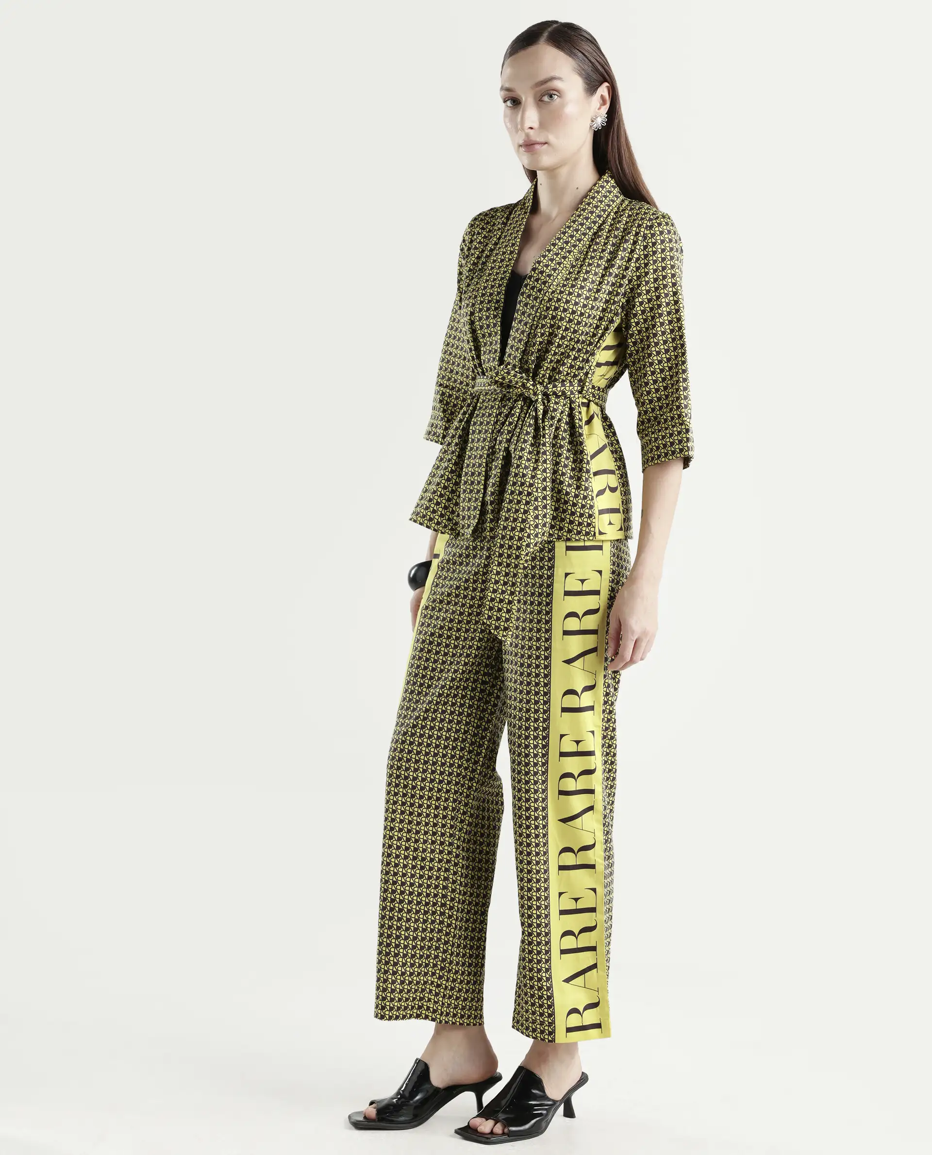 Rareism Women's Geomo-B Yellow Cotton Blend Monogram Print Ankle Length Straight Fit Trouser - Image 5