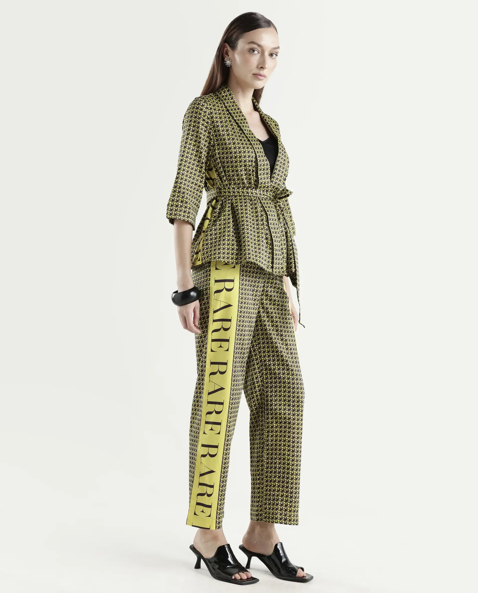 Rareism Women's Geomo-B Yellow Cotton Blend Monogram Print Ankle Length Straight Fit Trouser - Image 6
