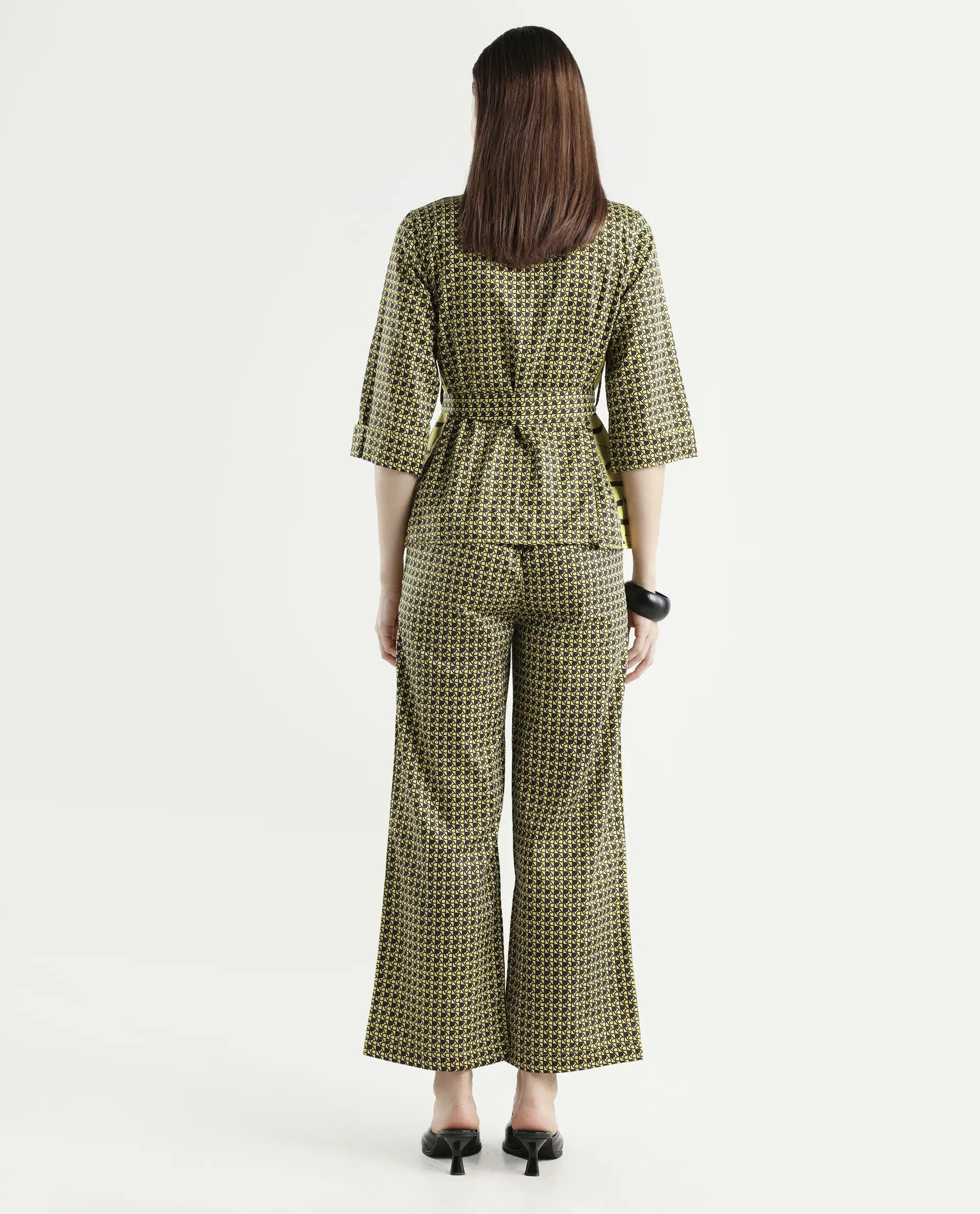 Rareism Women's Geomo-B Yellow Cotton Blend Monogram Print Ankle Length Straight Fit Trouser - Image 7