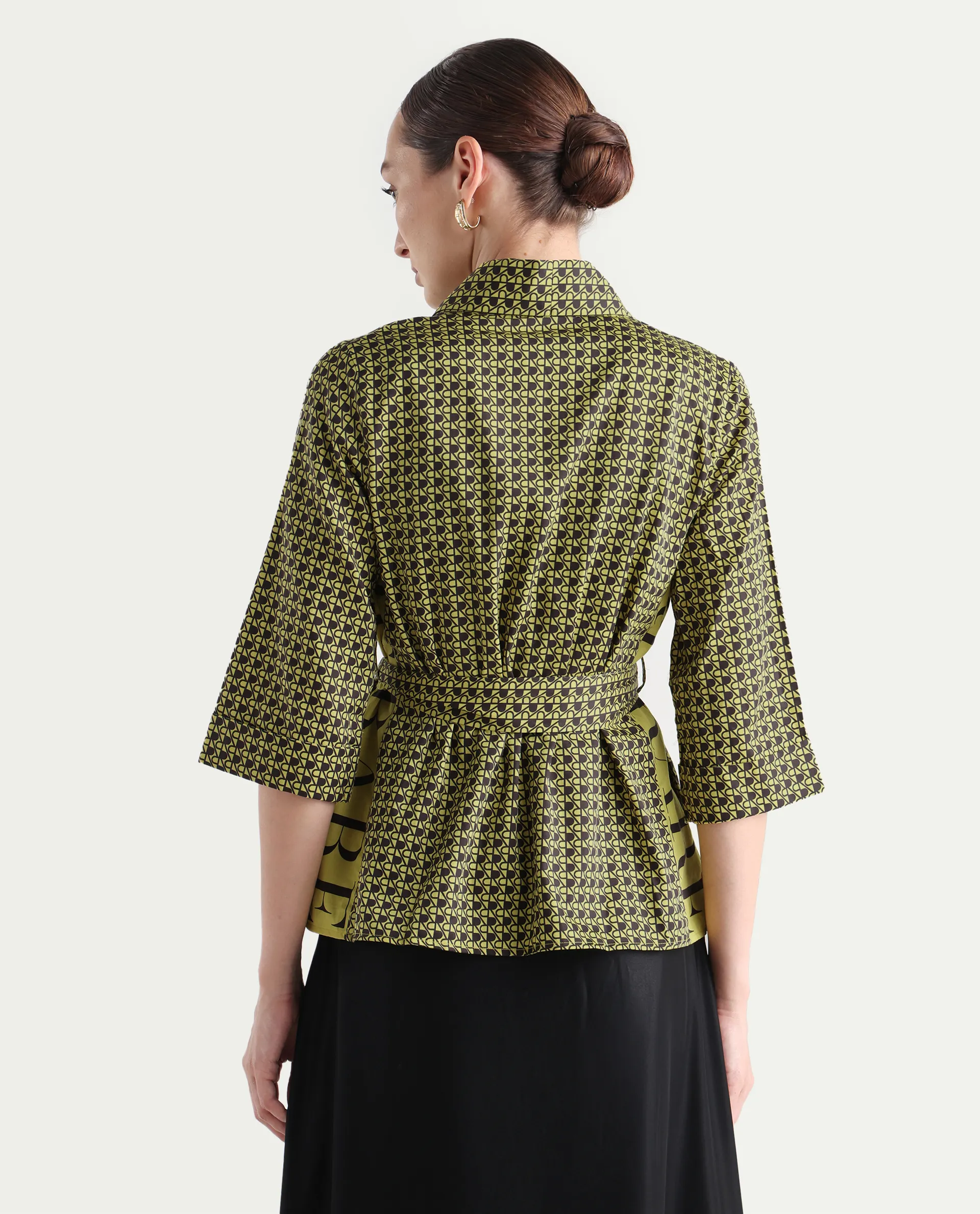 Rareism Women's Geomo-T Yellow Cotton Overlap Neck Monogram Print Regular Fit Shrug - Image 8