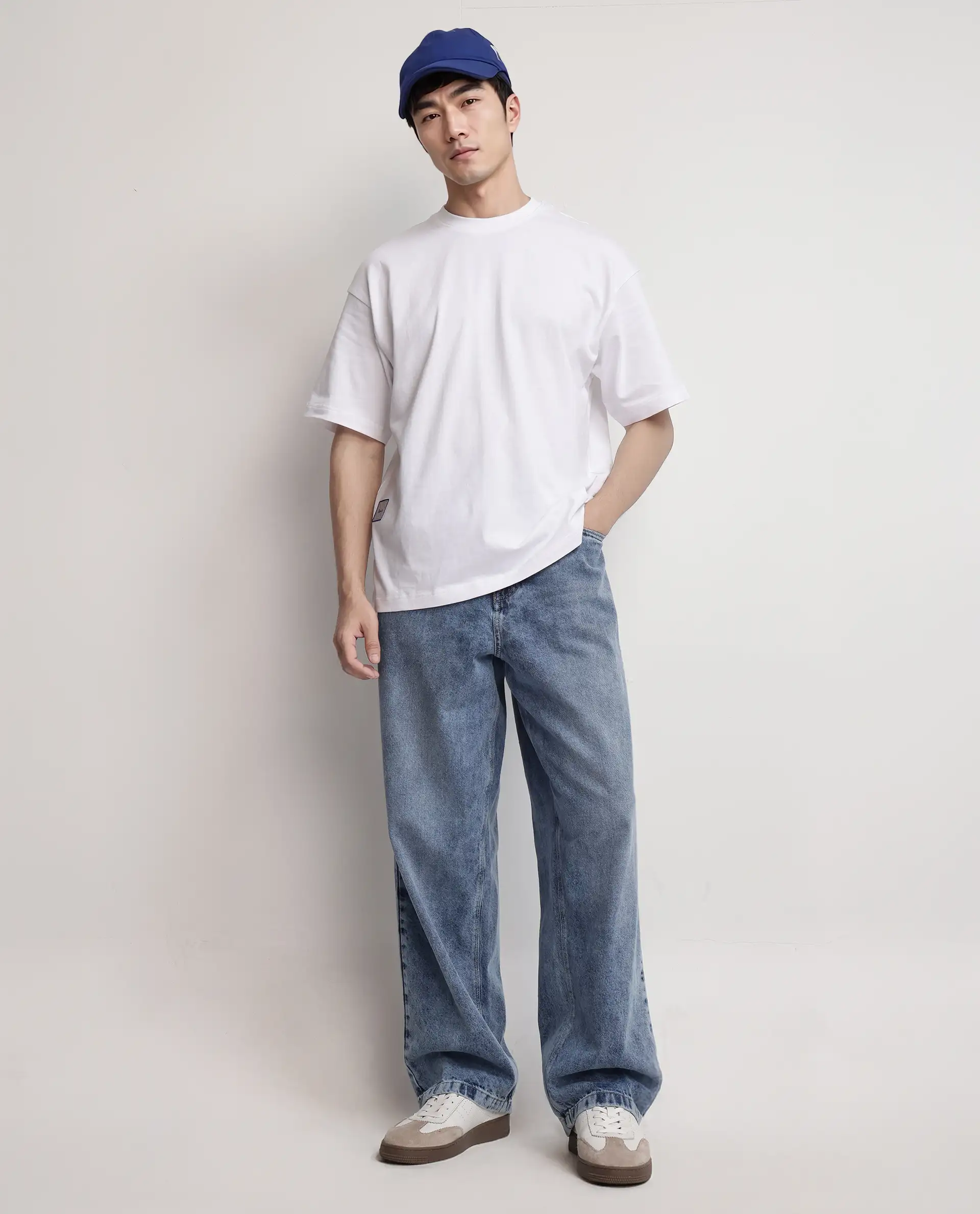 Rare Rabbit Men's Geon White Cotton Blend Graphic Print Oversized Fit Half Sleeve Crew Neck T-Shirt - Image 2