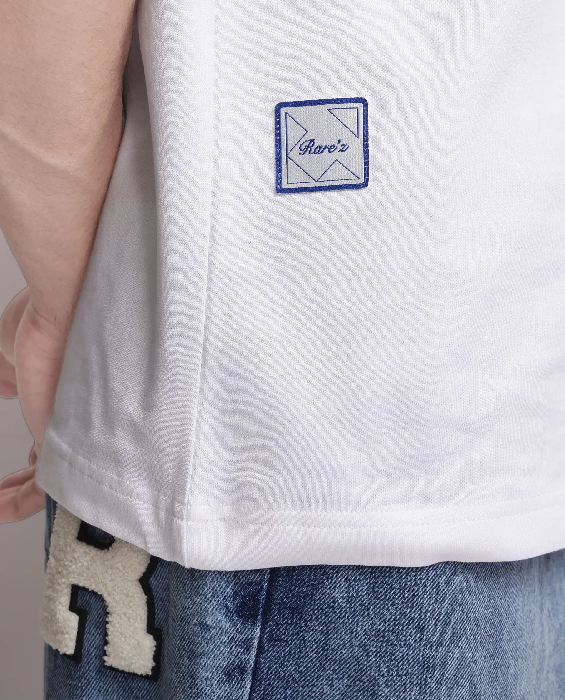 Rare Rabbit Men's Geon White Cotton Blend Graphic Print Oversized Fit Half Sleeve Crew Neck T-Shirt - Image 3