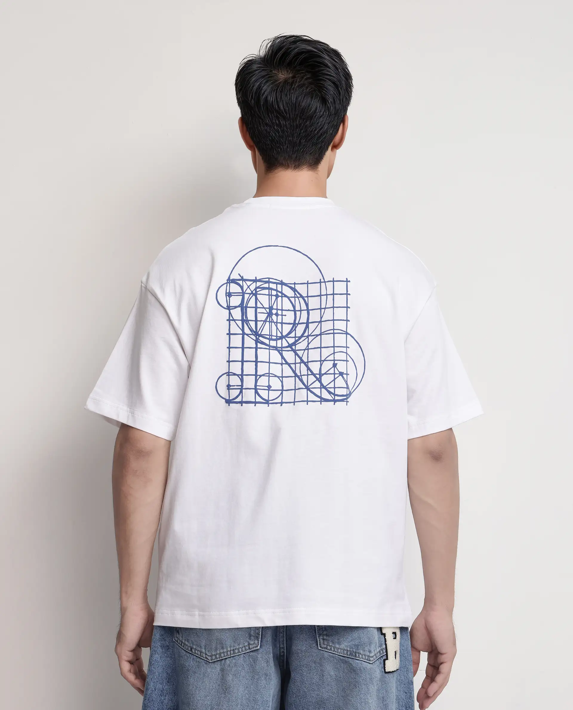 Rare Rabbit Men's Geon White Cotton Blend Graphic Print Oversized Fit Half Sleeve Crew Neck T-Shirt - Image 4