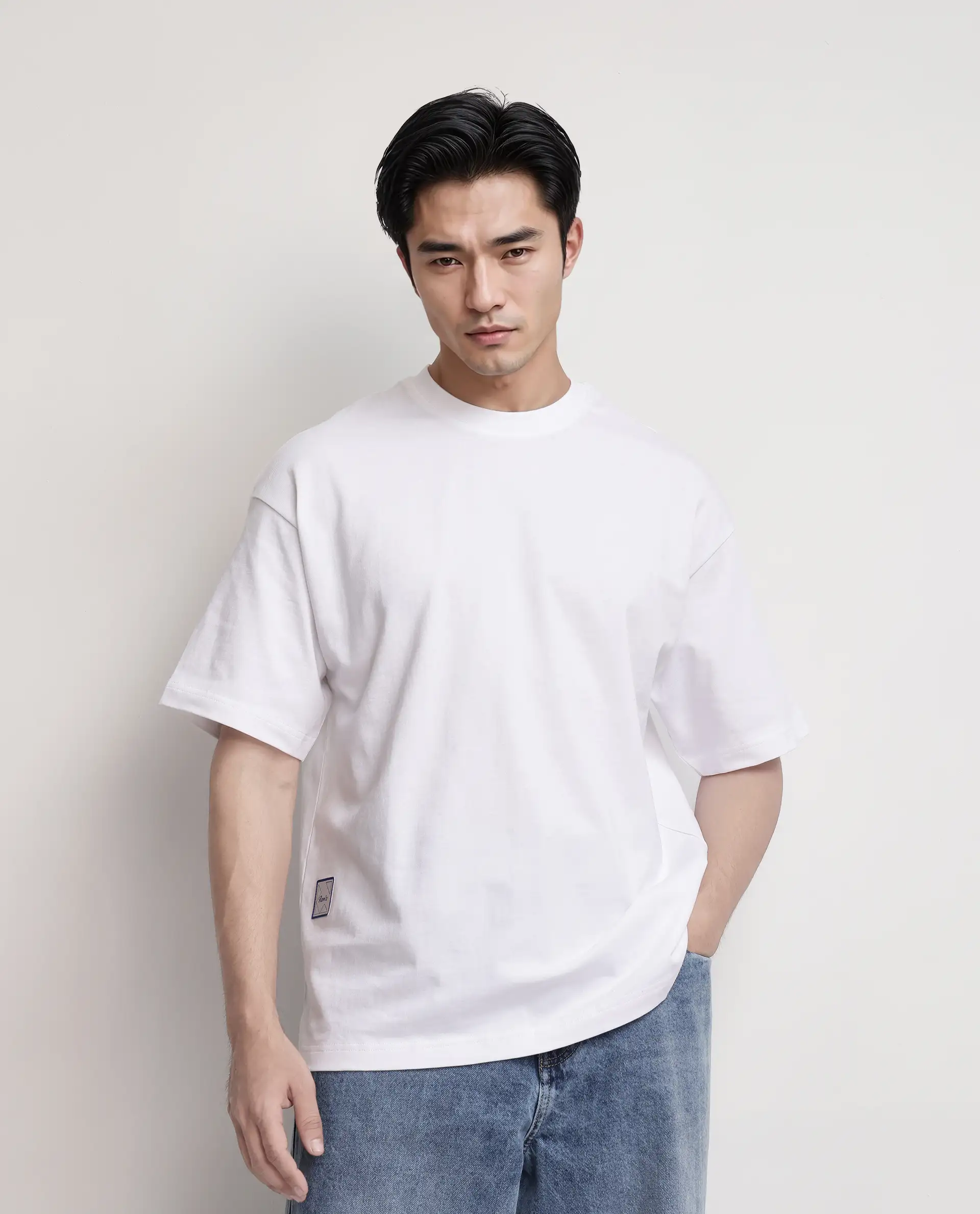 Rare Rabbit Men's Geon White Cotton Blend Graphic Print Oversized Fit Half Sleeve Crew Neck T-Shirt - Image 6
