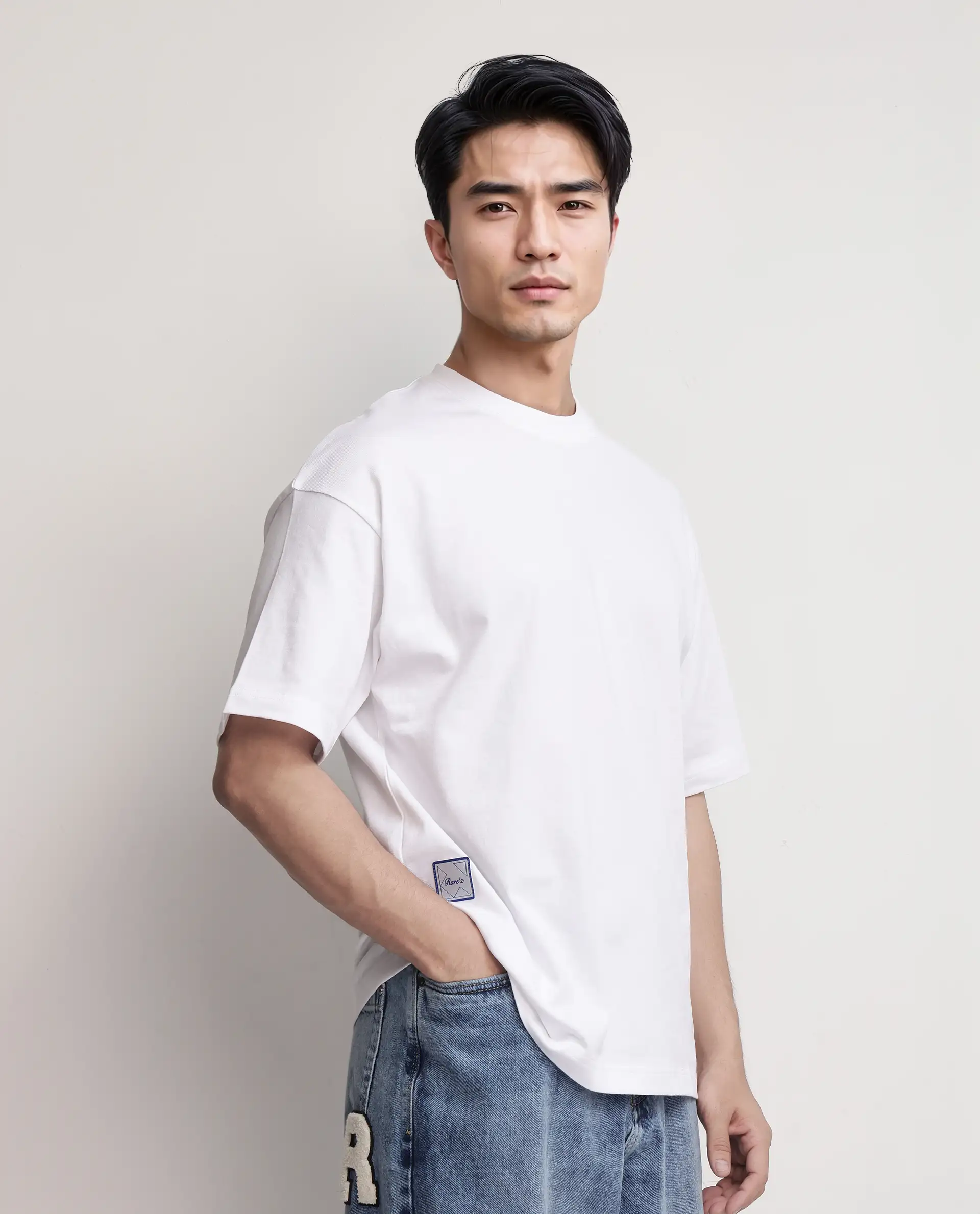 Rare Rabbit Men's Geon White Cotton Blend Graphic Print Oversized Fit Half Sleeve Crew Neck T-Shirt - Image 8