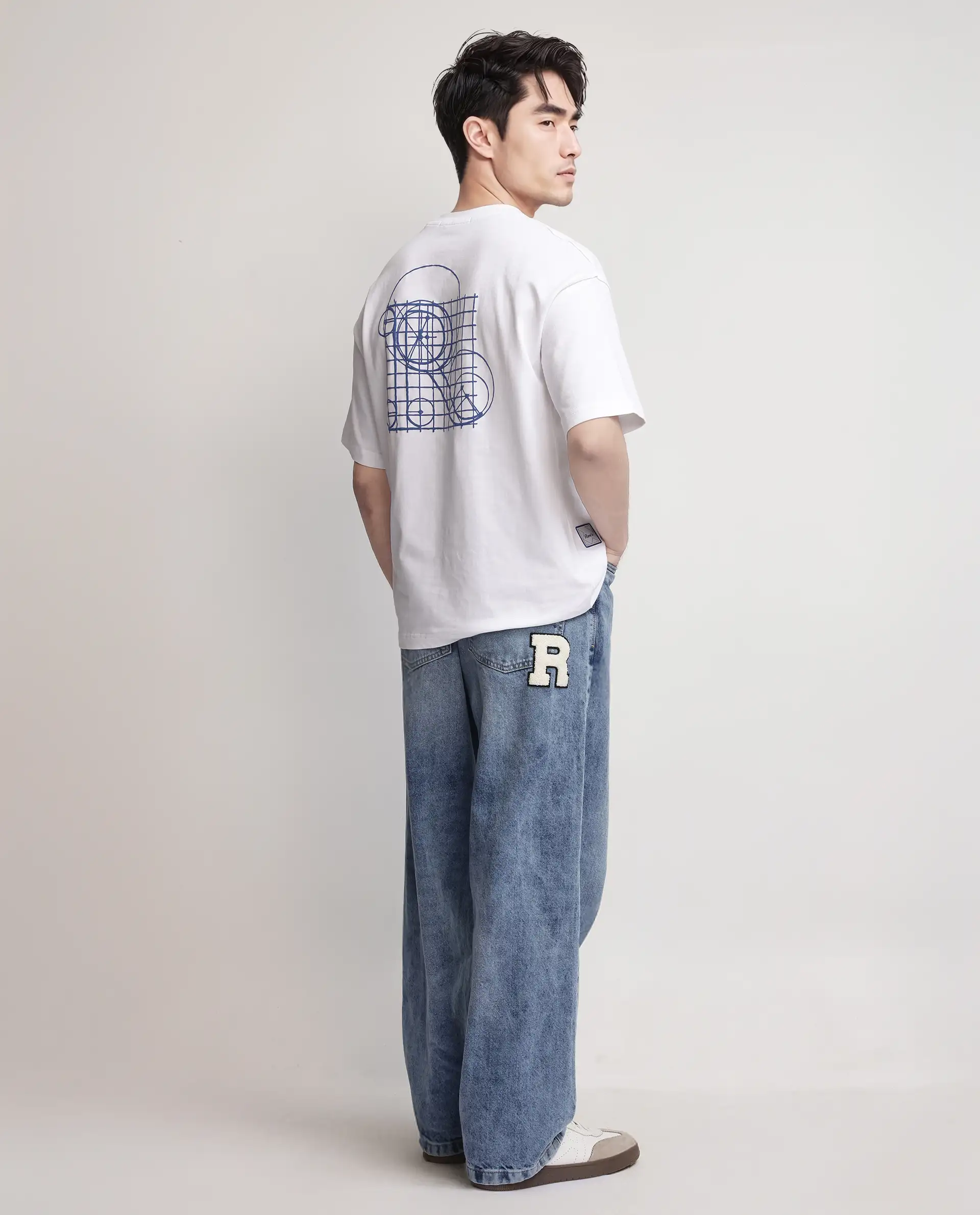 Rare Rabbit Men's Geon White Cotton Blend Graphic Print Oversized Fit Half Sleeve Crew Neck T-Shirt - Image 9