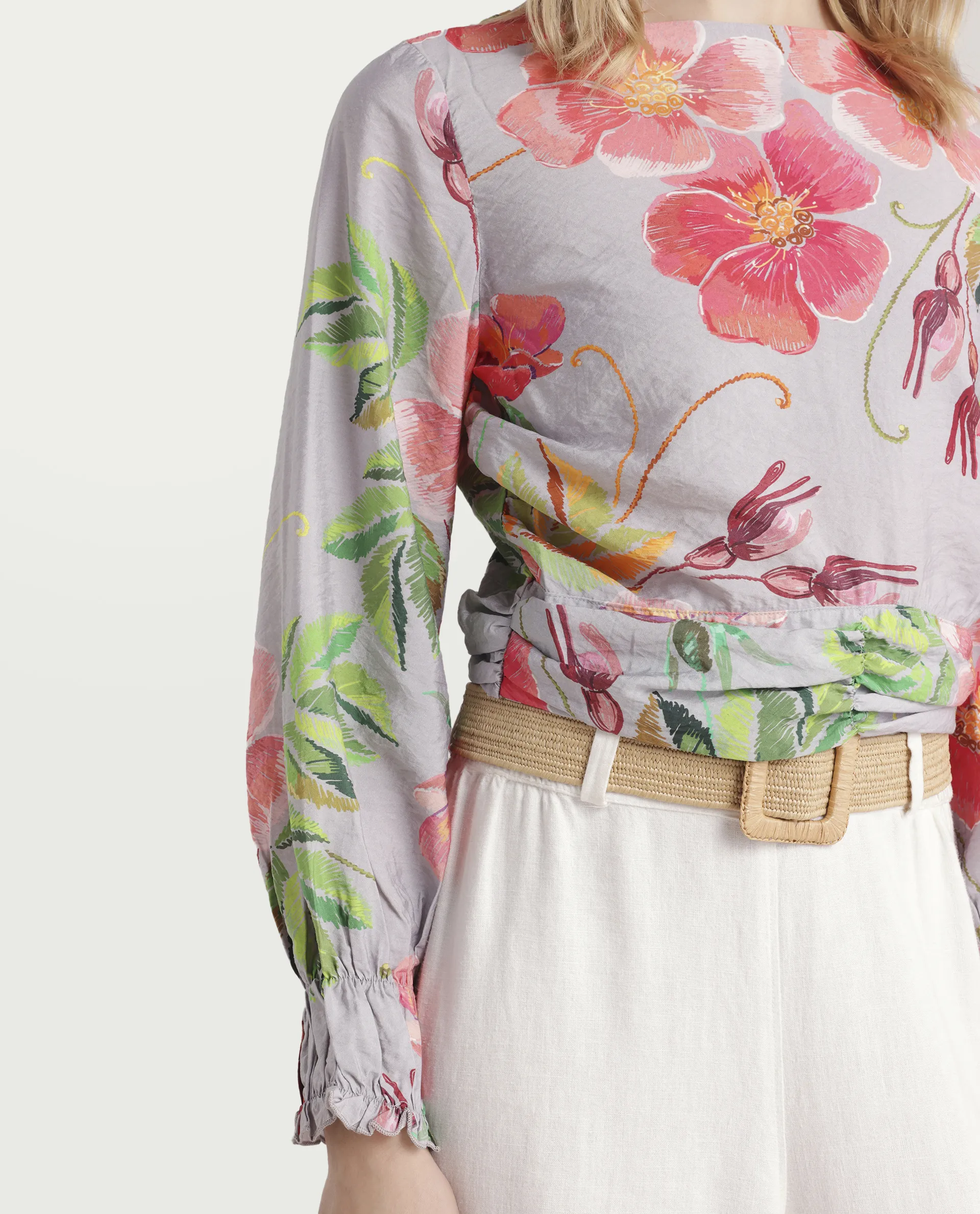 Rareism Women's Geona Multi Nylon Blend Crew Neck Floral Print Crop Regular Fit Top - Image 4