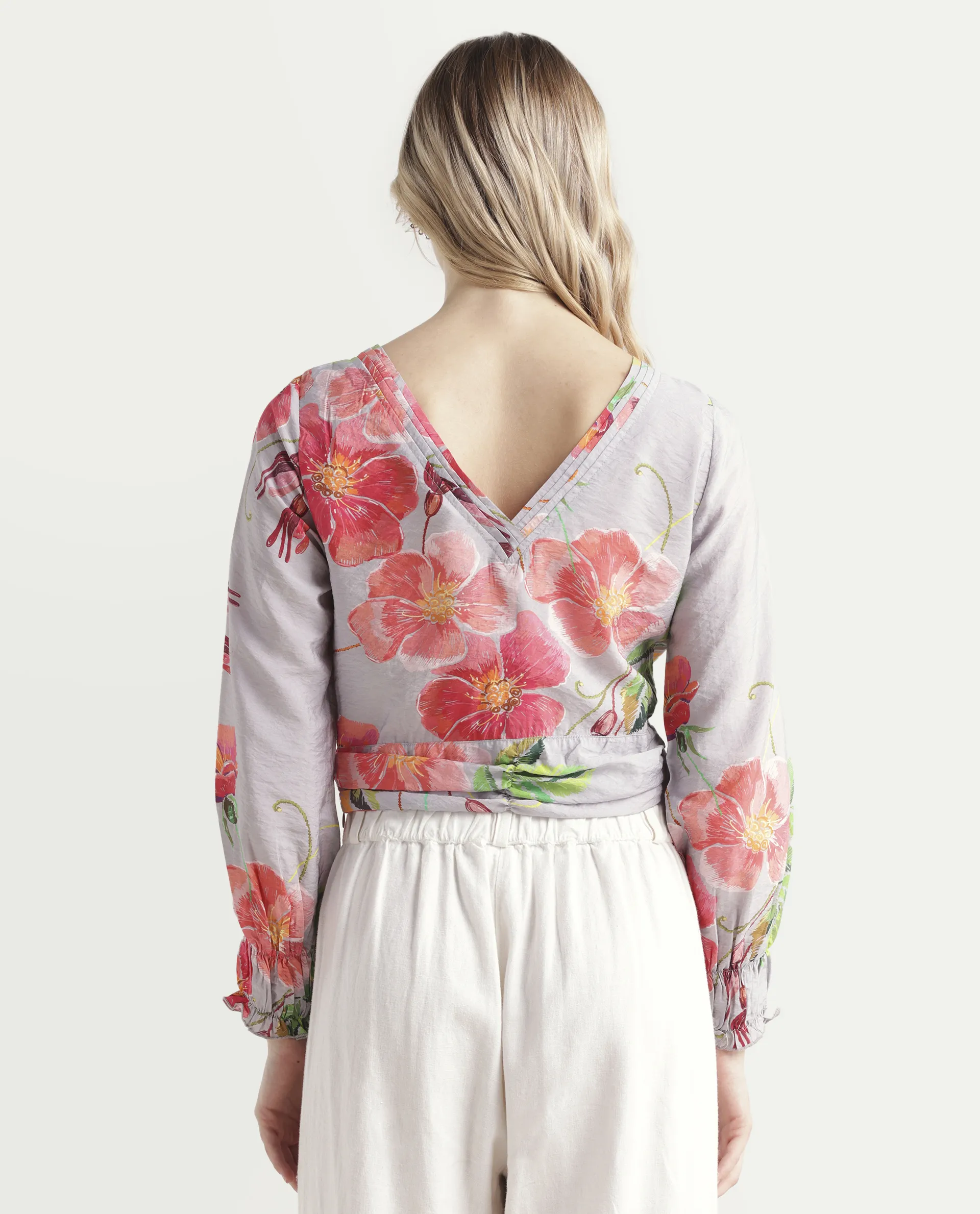 Rareism Women's Geona Multi Nylon Blend Crew Neck Floral Print Crop Regular Fit Top - Image 7