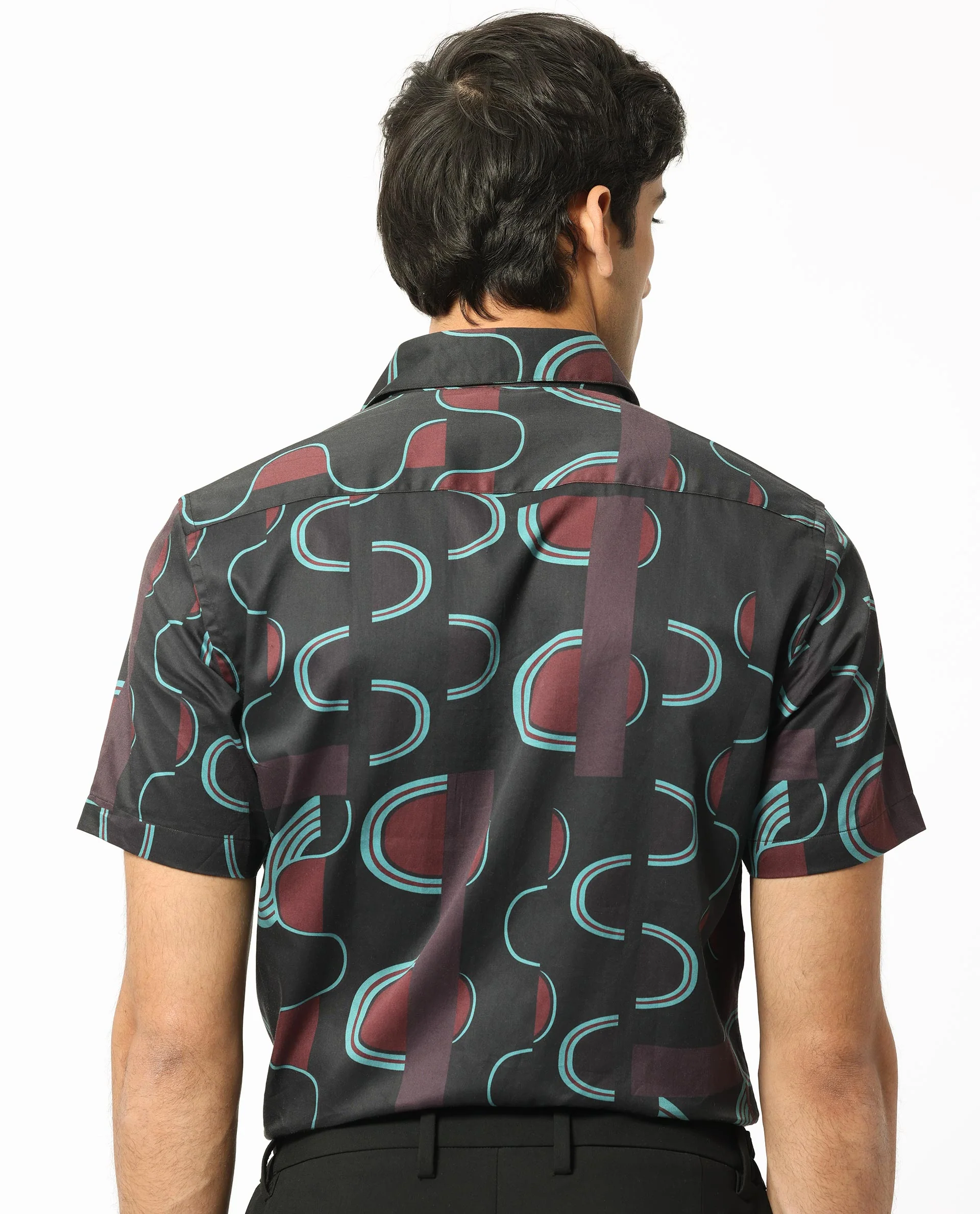 Rare Rabbit Men's Geo Brown Modal Geometric Print Regular Fit Half Sleeve Collared Shirt - Image 9