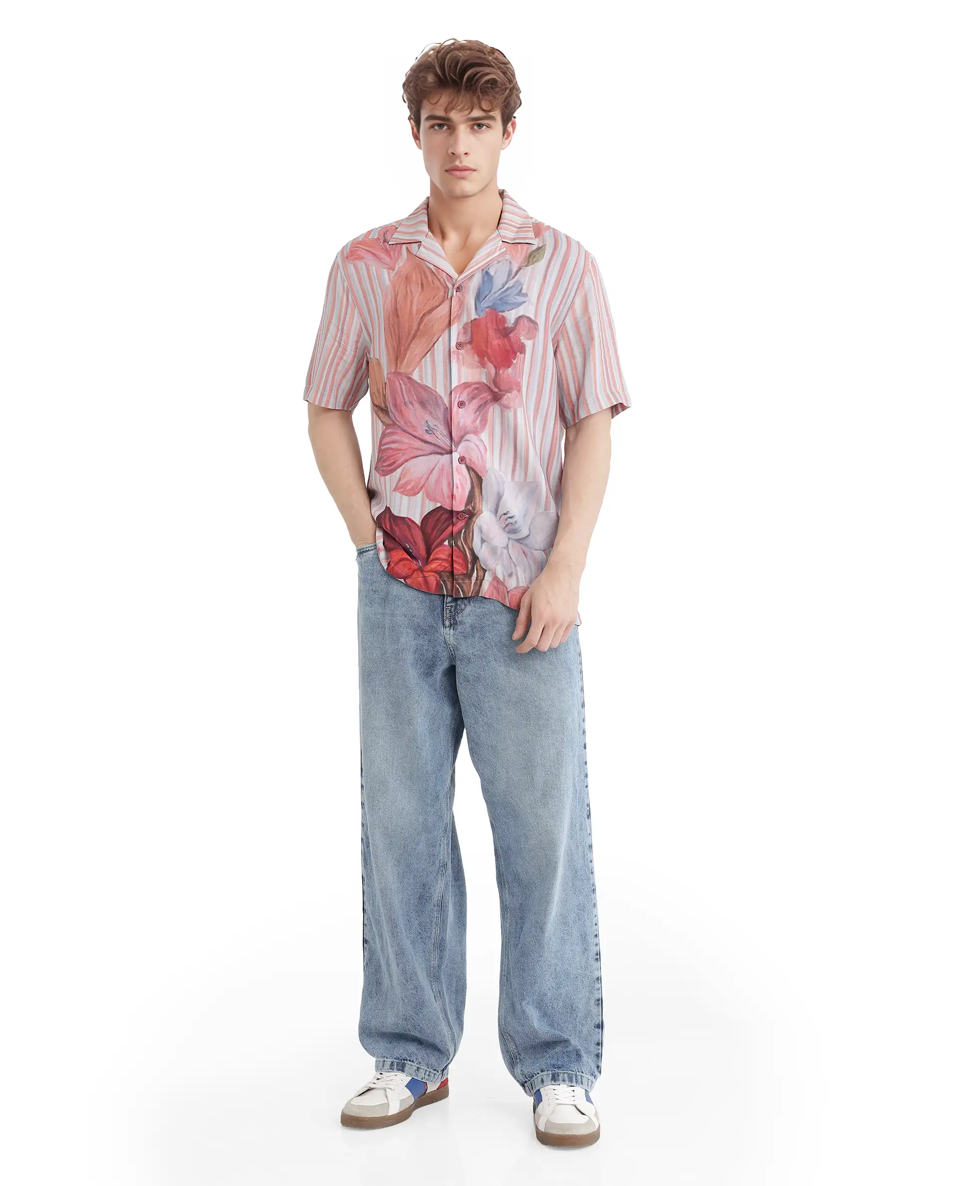Rare Rabbit Men's Gero Dusky Pink Viscose Blend Floral Print Boxy Fit Half Sleeve Cuban Collar Shirt - Image 2