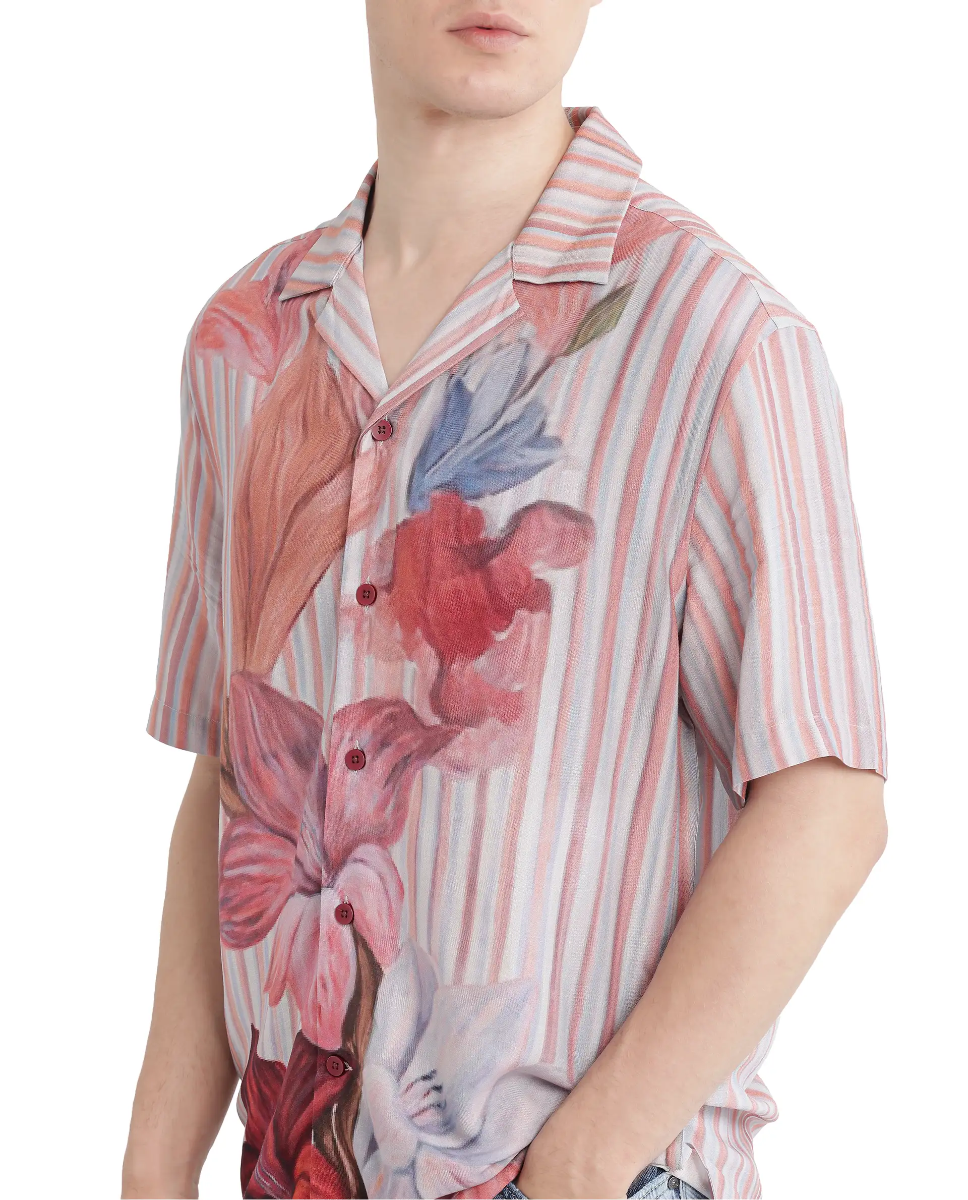 Rare Rabbit Men's Gero Dusky Pink Viscose Blend Floral Print Boxy Fit Half Sleeve Cuban Collar Shirt - Image 3