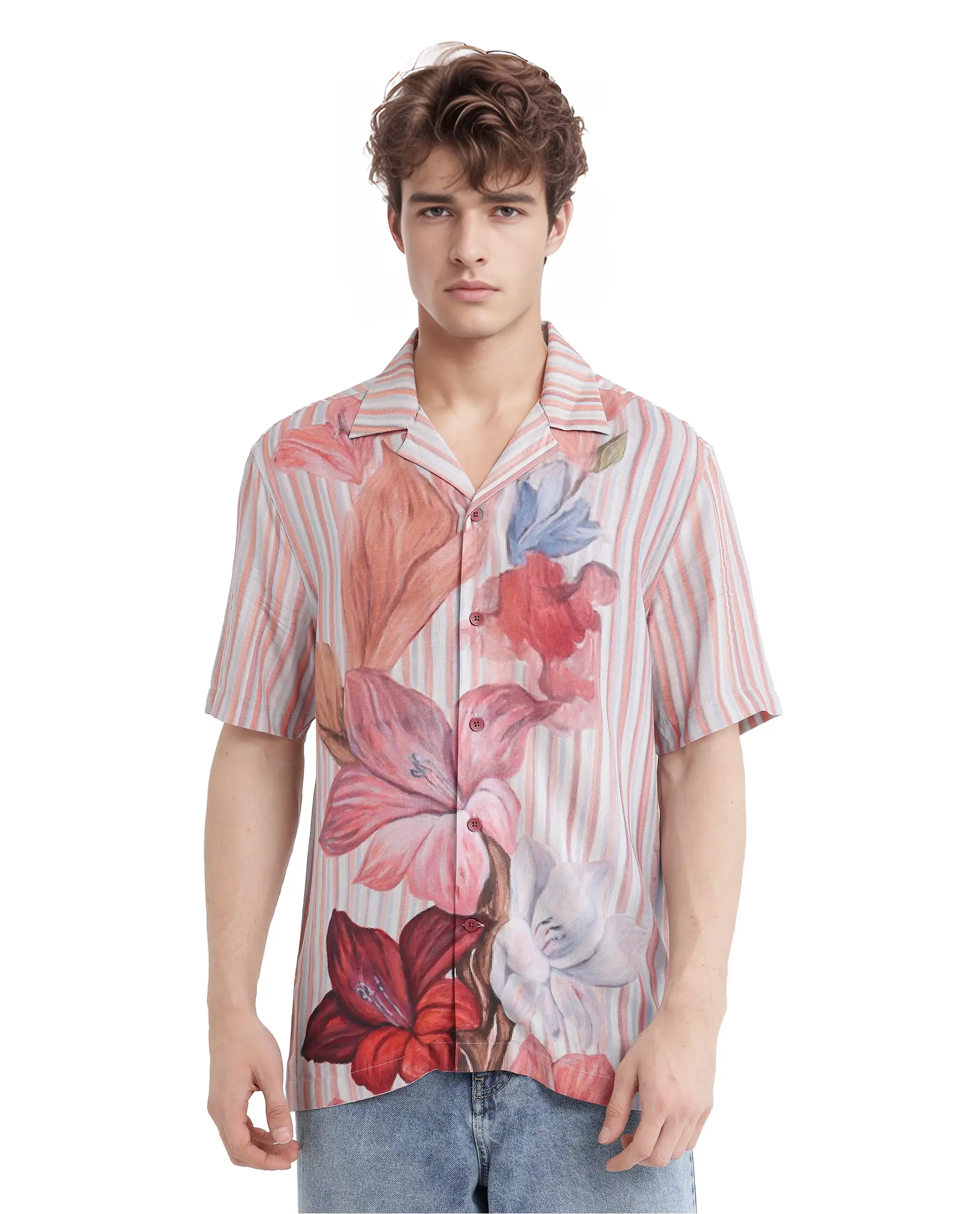 Rare Rabbit Men's Gero Dusky Pink Viscose Blend Floral Print Boxy Fit Half Sleeve Cuban Collar Shirt - Image 5