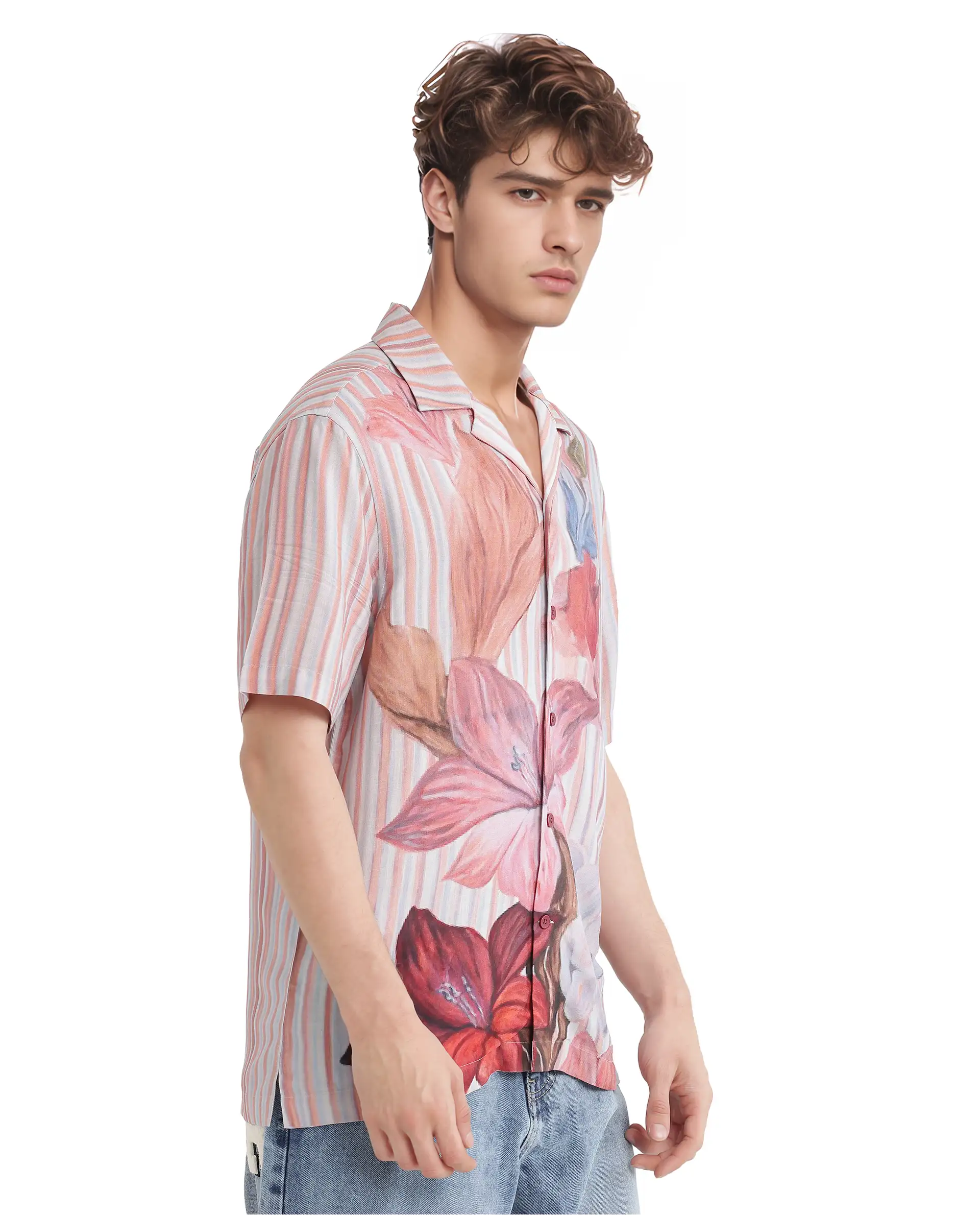 Rare Rabbit Men's Gero Dusky Pink Viscose Blend Floral Print Boxy Fit Half Sleeve Cuban Collar Shirt - Image 6