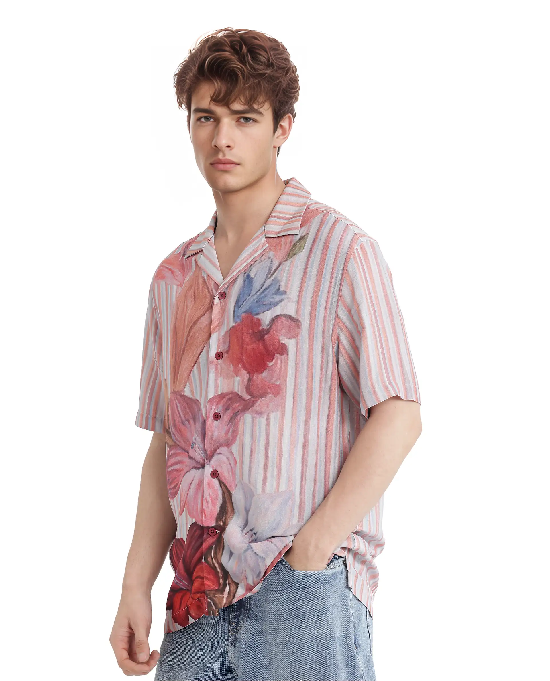 Rare Rabbit Men's Gero Dusky Pink Viscose Blend Floral Print Boxy Fit Half Sleeve Cuban Collar Shirt - Image 7
