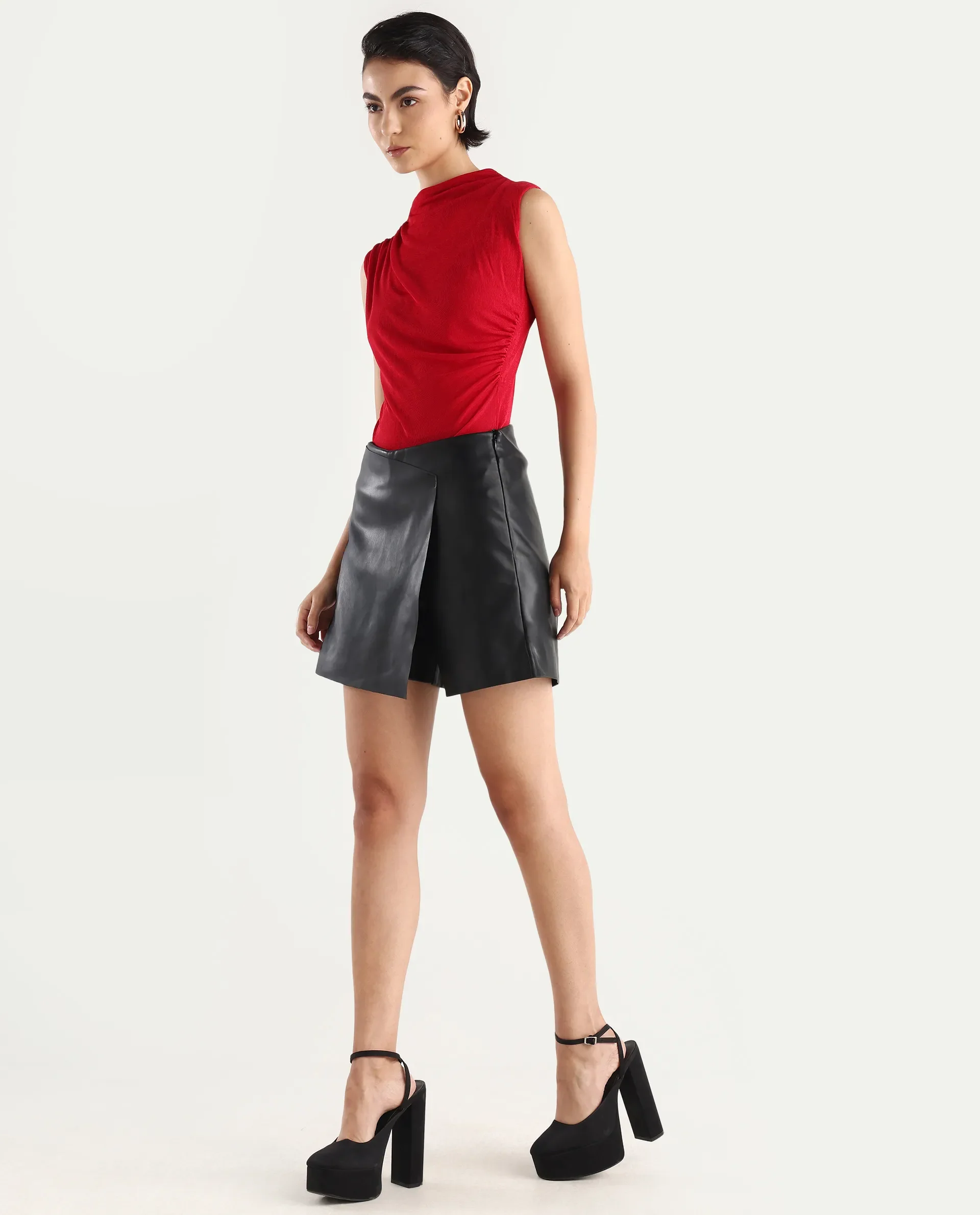 Rareism Women's Gerro Black Polyester Plain Mini Regular Fit Skirt - Image 10