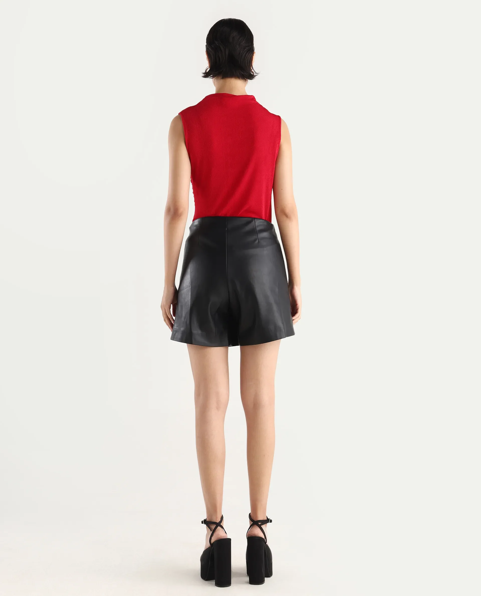 Rareism Women's Gerro Black Polyester Plain Mini Regular Fit Skirt - Image 11