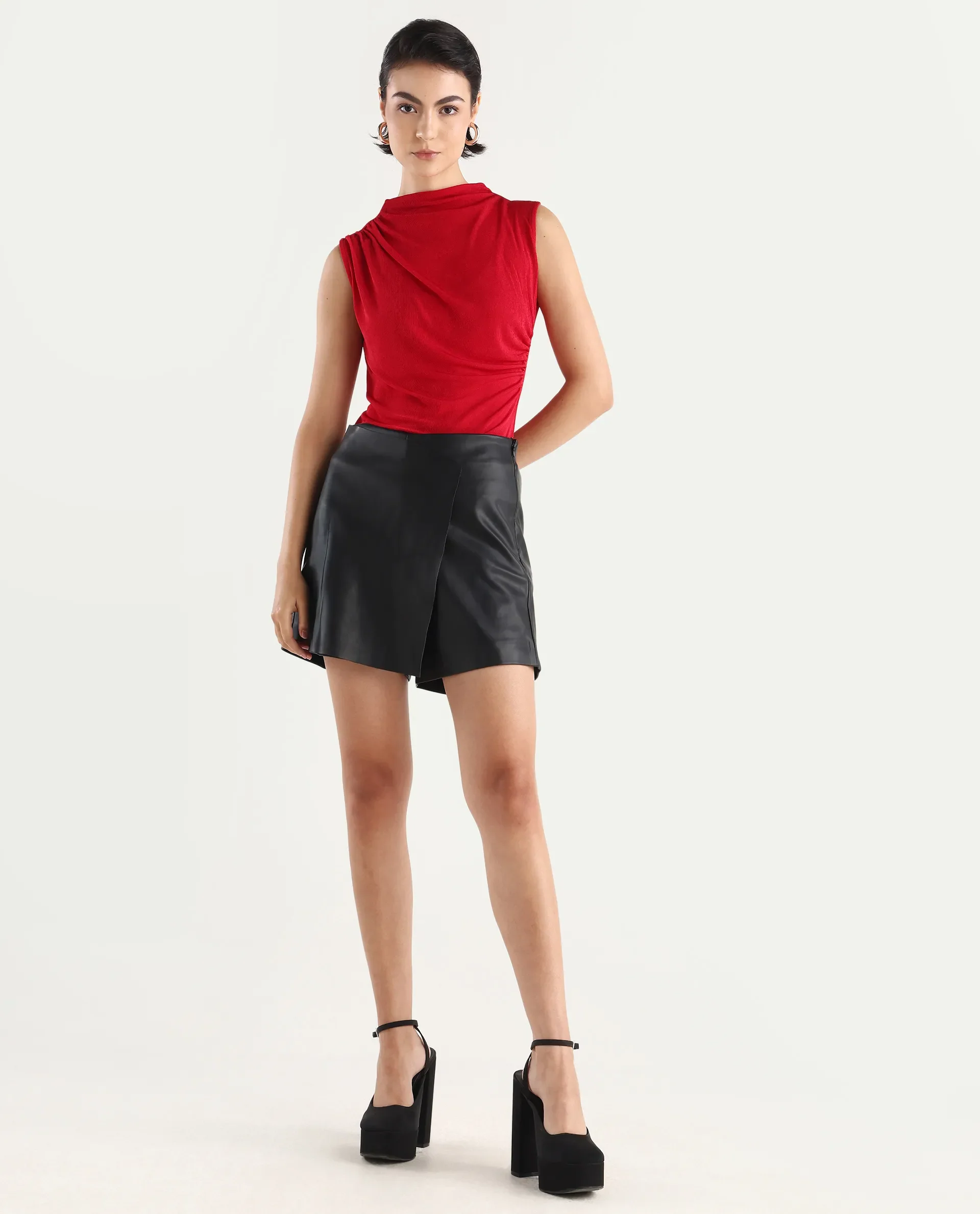 Rareism Women's Gerro Black Polyester Plain Mini Regular Fit Skirt - Image 3