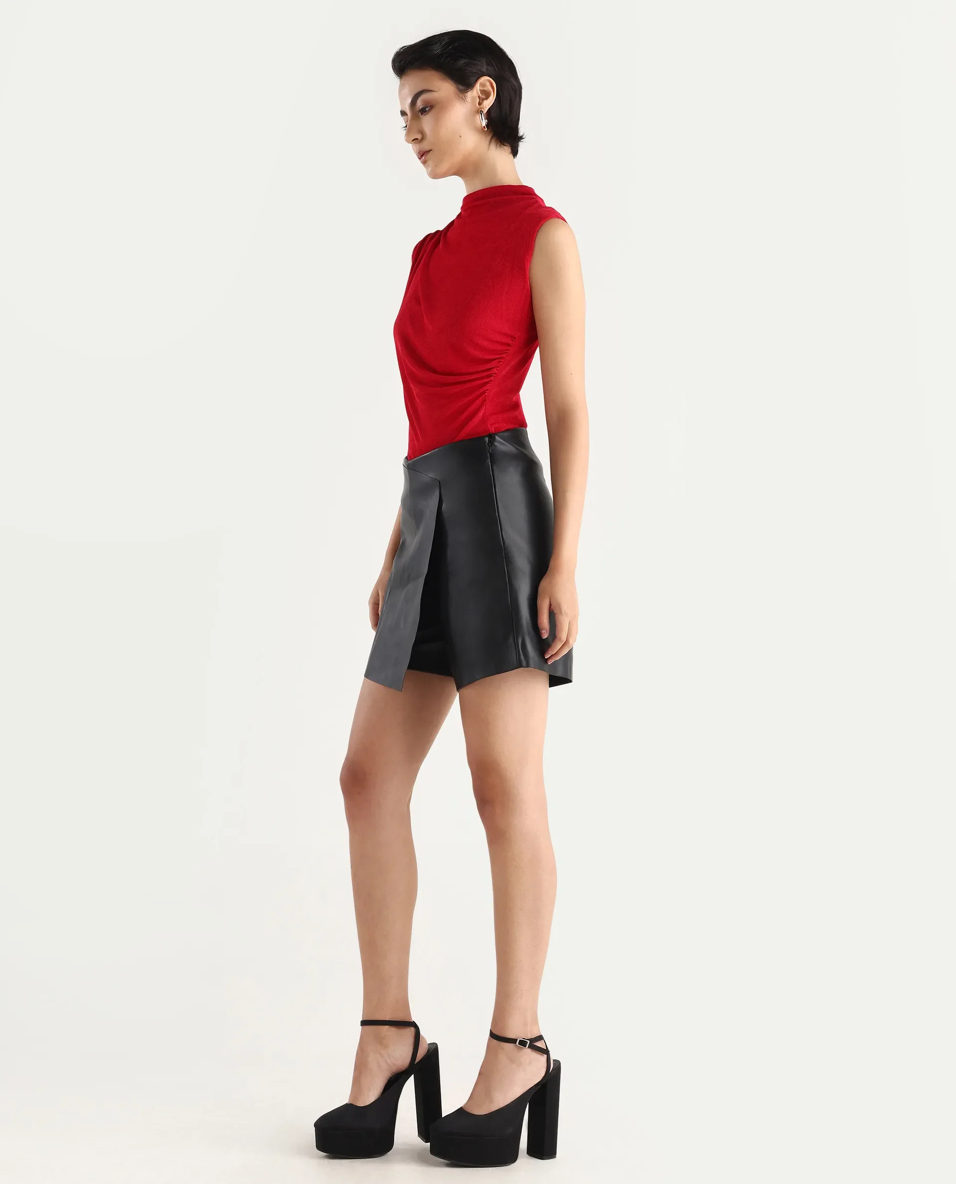 Rareism Women's Gerro Black Polyester Plain Mini Regular Fit Skirt - Image 9